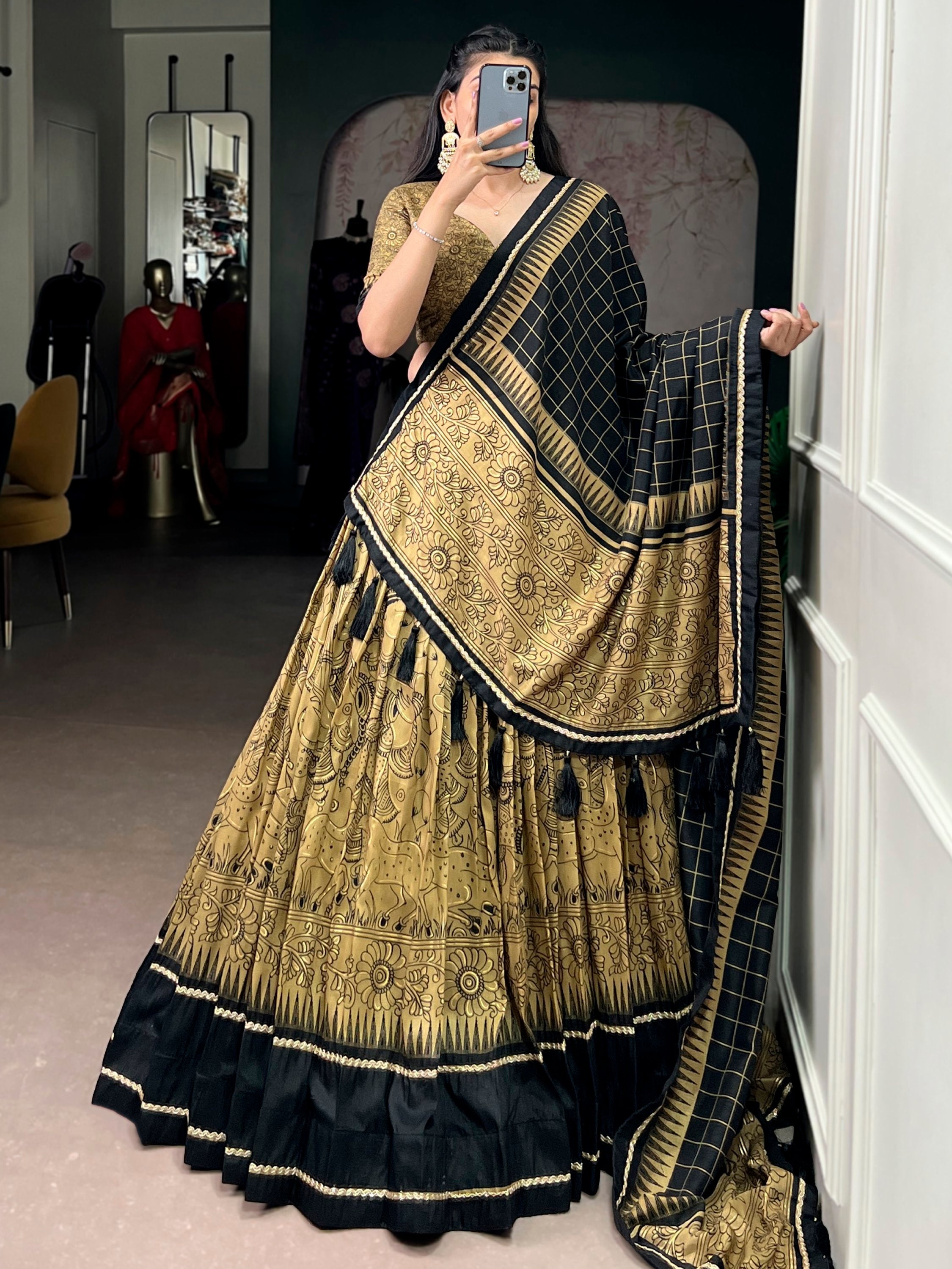 Wonderful Kalamkari Print Tussar Silk Lehenga Choli for Festive Occasions and Weddings
