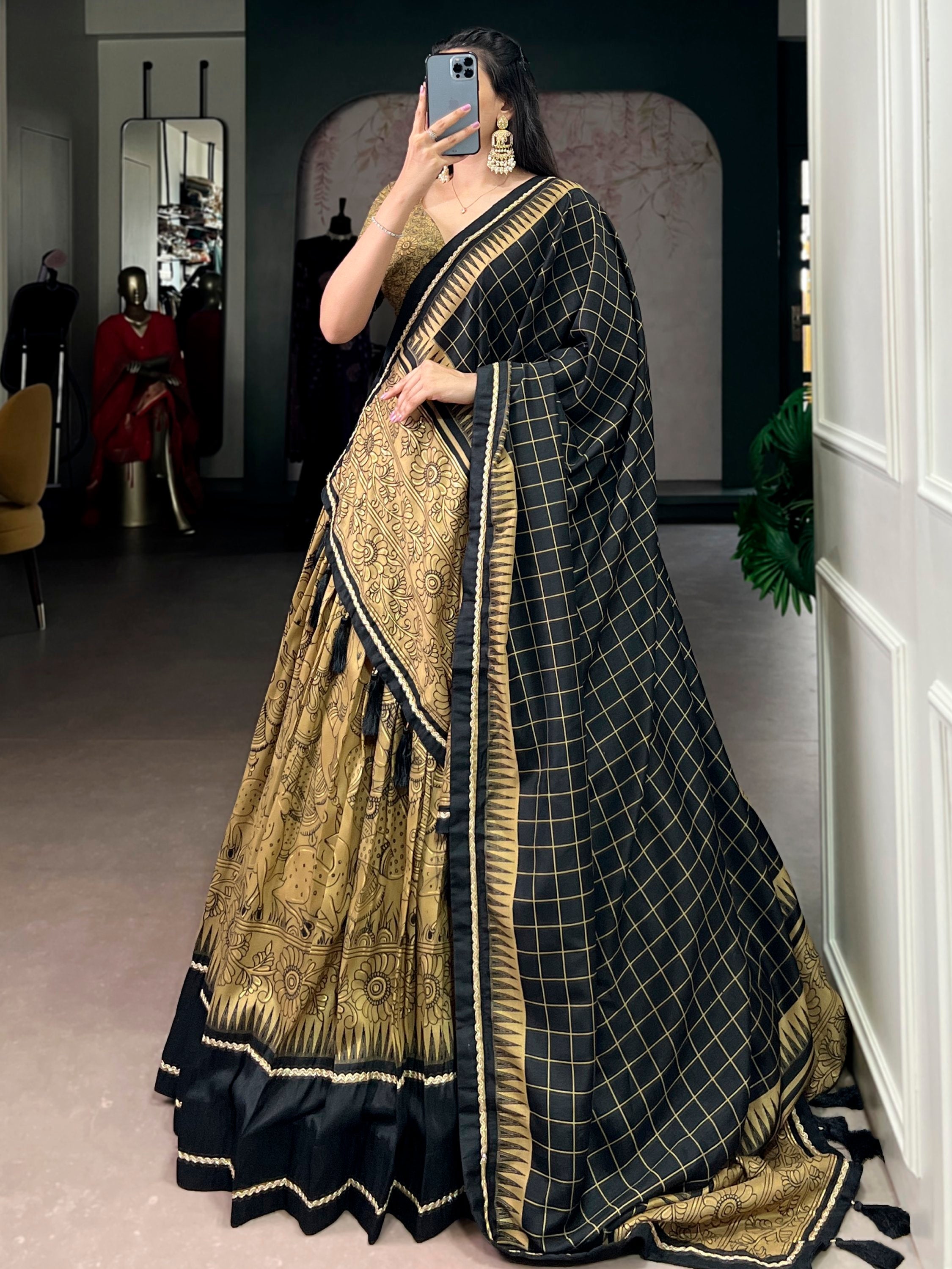 Wonderful Kalamkari Print Tussar Silk Lehenga Choli for Festive Occasions and Weddings