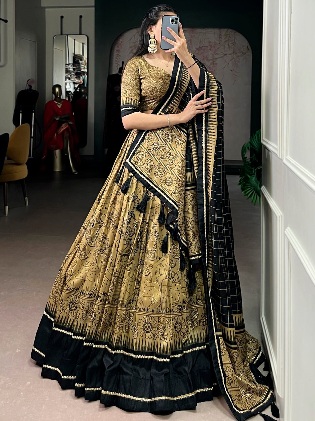 Wonderful Kalamkari Print Tussar Silk Lehenga Choli for Festive Occasions and Weddings