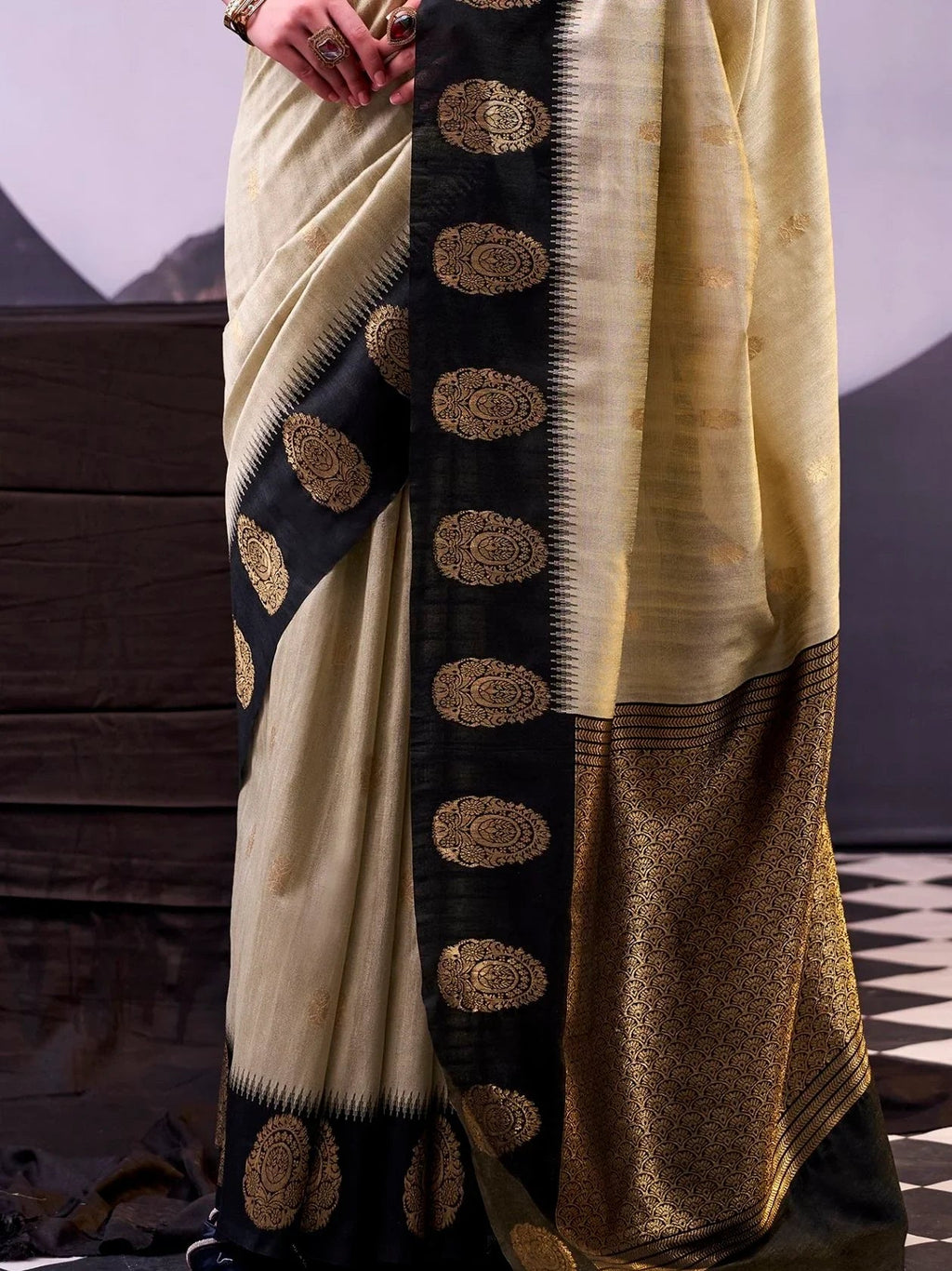 Beige Awesome Zari Weaving Cotton Marriage Wear Saree With Blouse