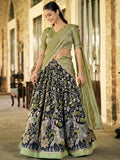 Glamorous Black Kalamkari Print Silk Festive Wear Half Saree Lehenga
