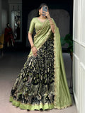 Black Alluring Kalamkari Printed Silk Festive Wear Half Saree Lehenga