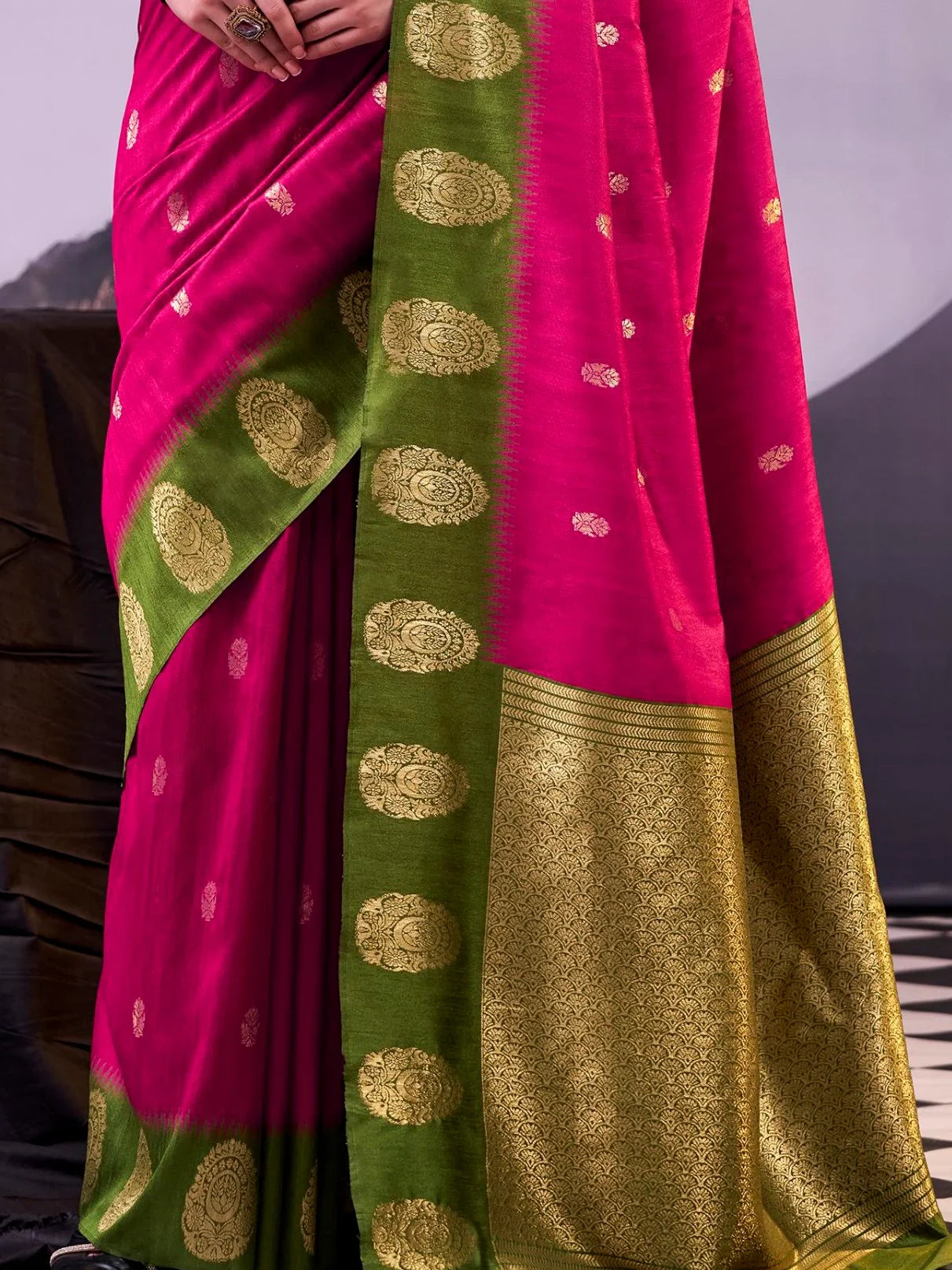 Pink Awesome Zari Weaving Cotton Marriage Wear Saree With Blouse