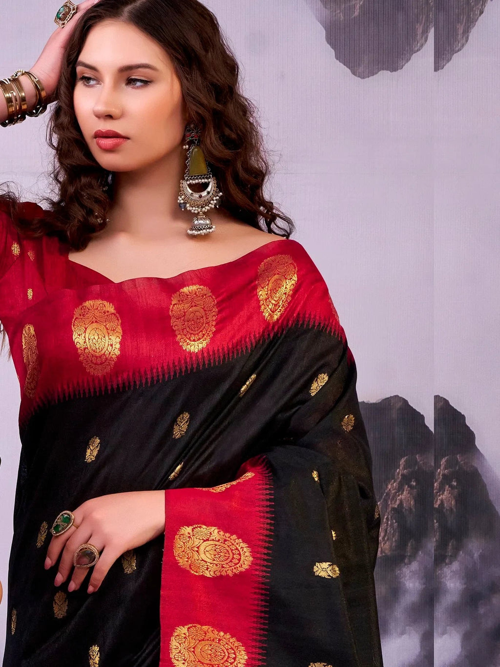 Black Awesome Zari Weaving Cotton Marriage Wear Saree With Blouse