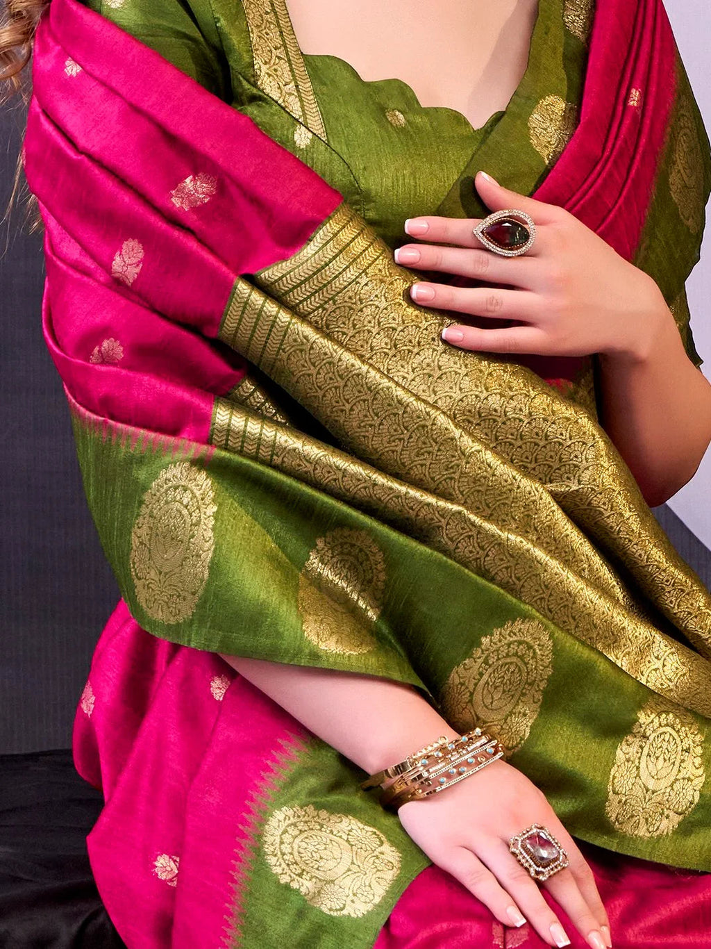 Pink Awesome Zari Weaving Cotton Marriage Wear Saree With Blouse