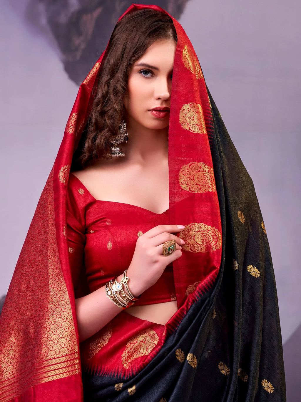 Black Awesome Zari Weaving Cotton Marriage Wear Saree With Blouse