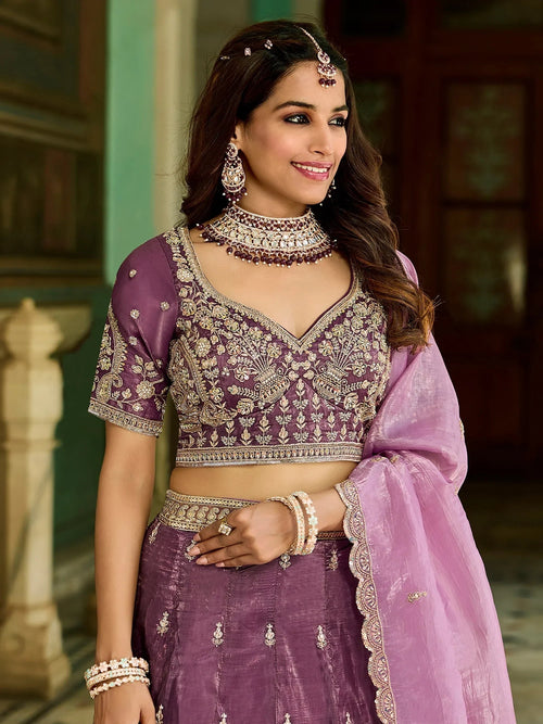 Awesome Wine Embroidered Crush Wedding Wear Lehenga Choli