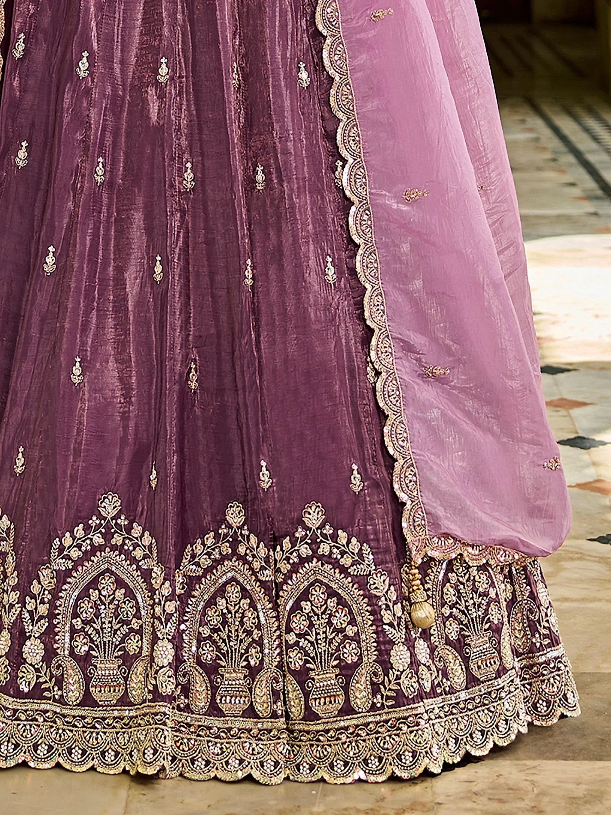 Awesome Wine Embroidered Crush Wedding Wear Lehenga Choli