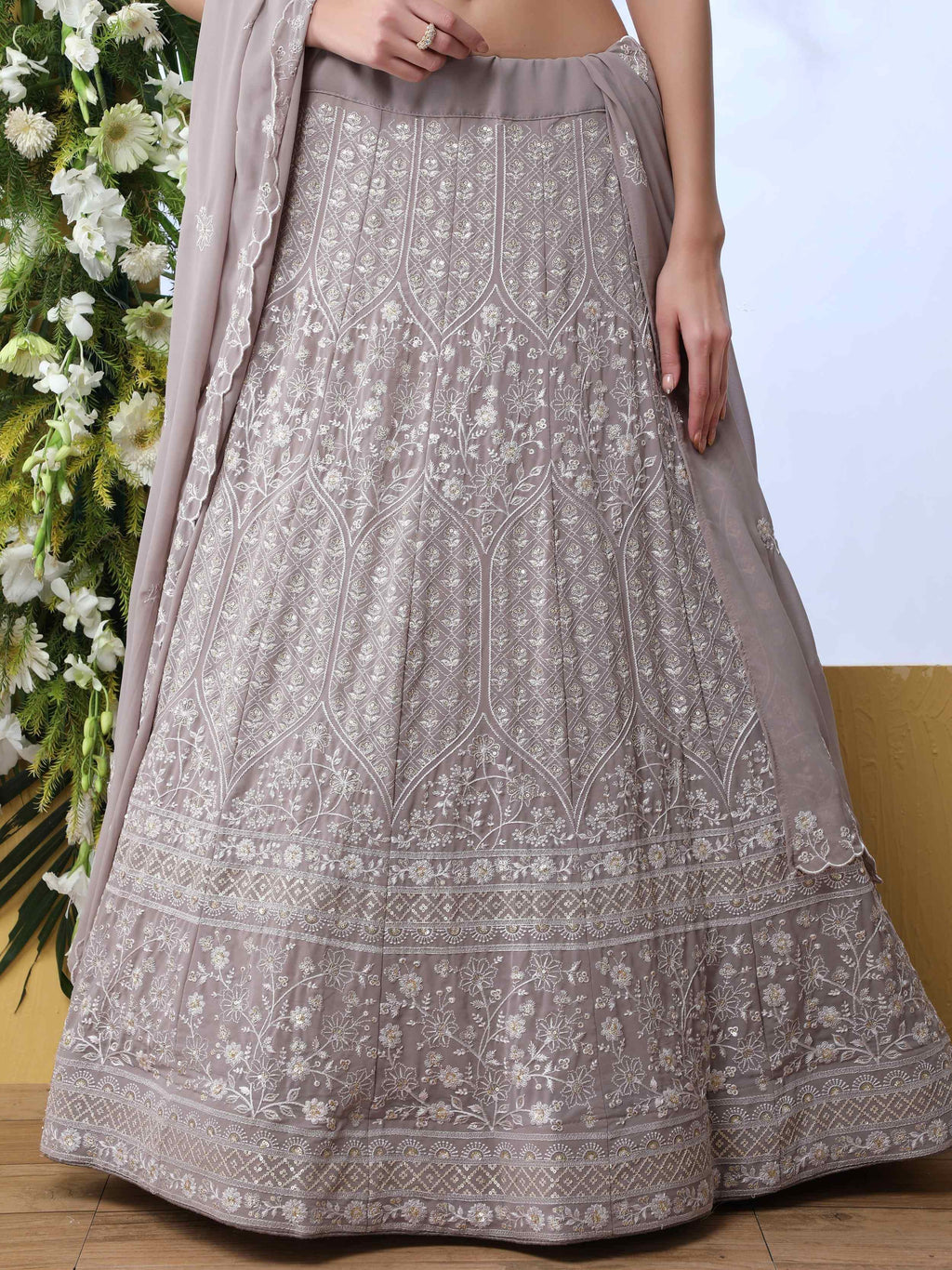 Fantastic Lavender Georgette Thread Work Bridesmaid Lehenga Choli