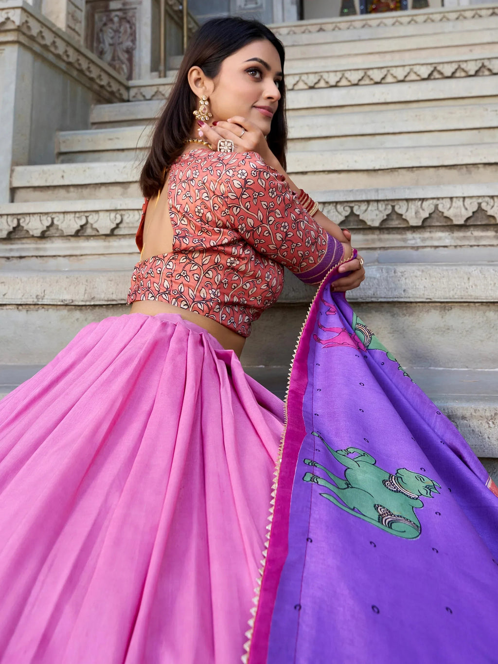 Pink Stunning Kalamkari Printed Silk Festival Wear Lehenga Choli