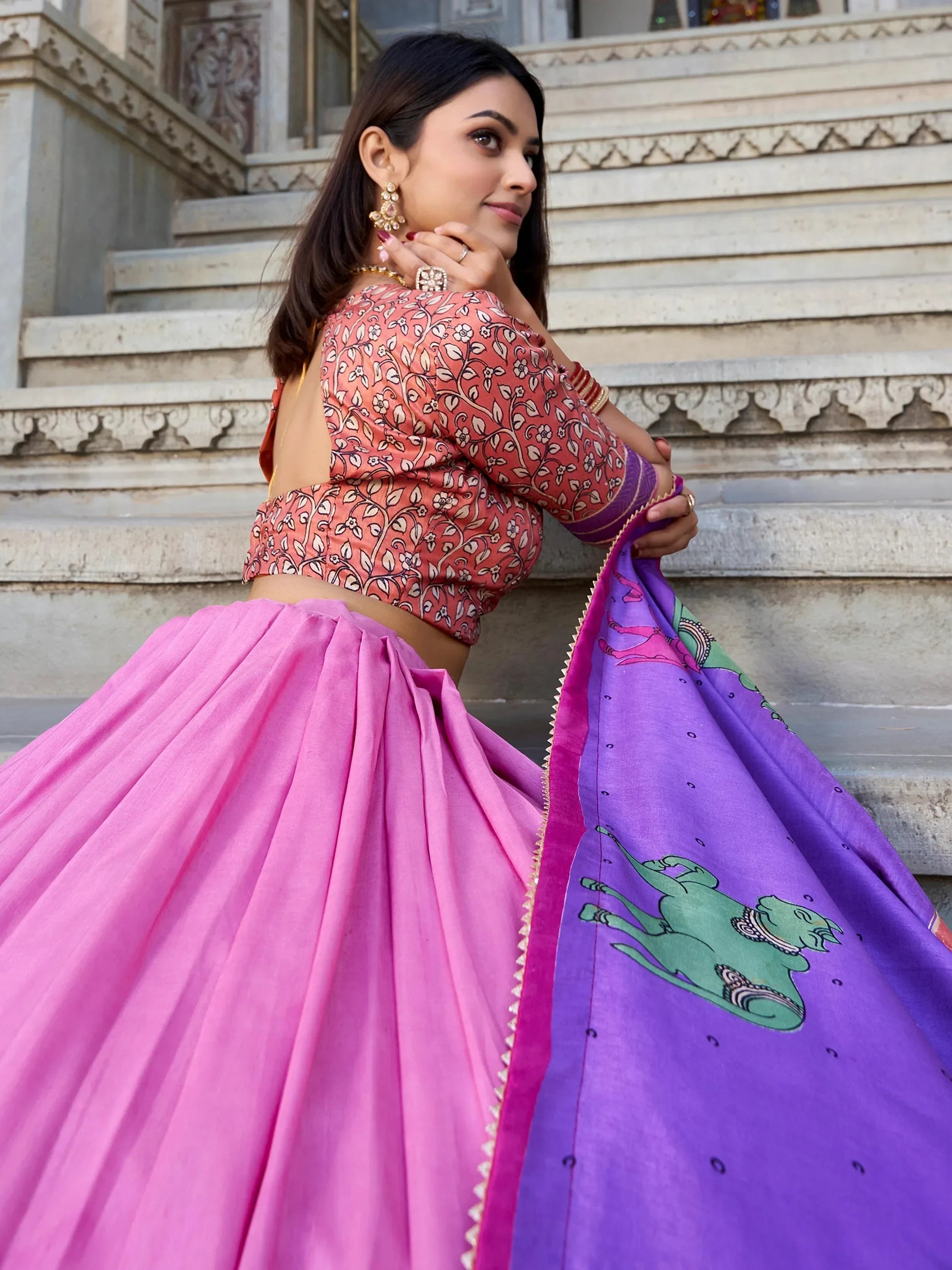 Pink Stunning Kalamkari Printed Silk Festival Wear Lehenga Choli