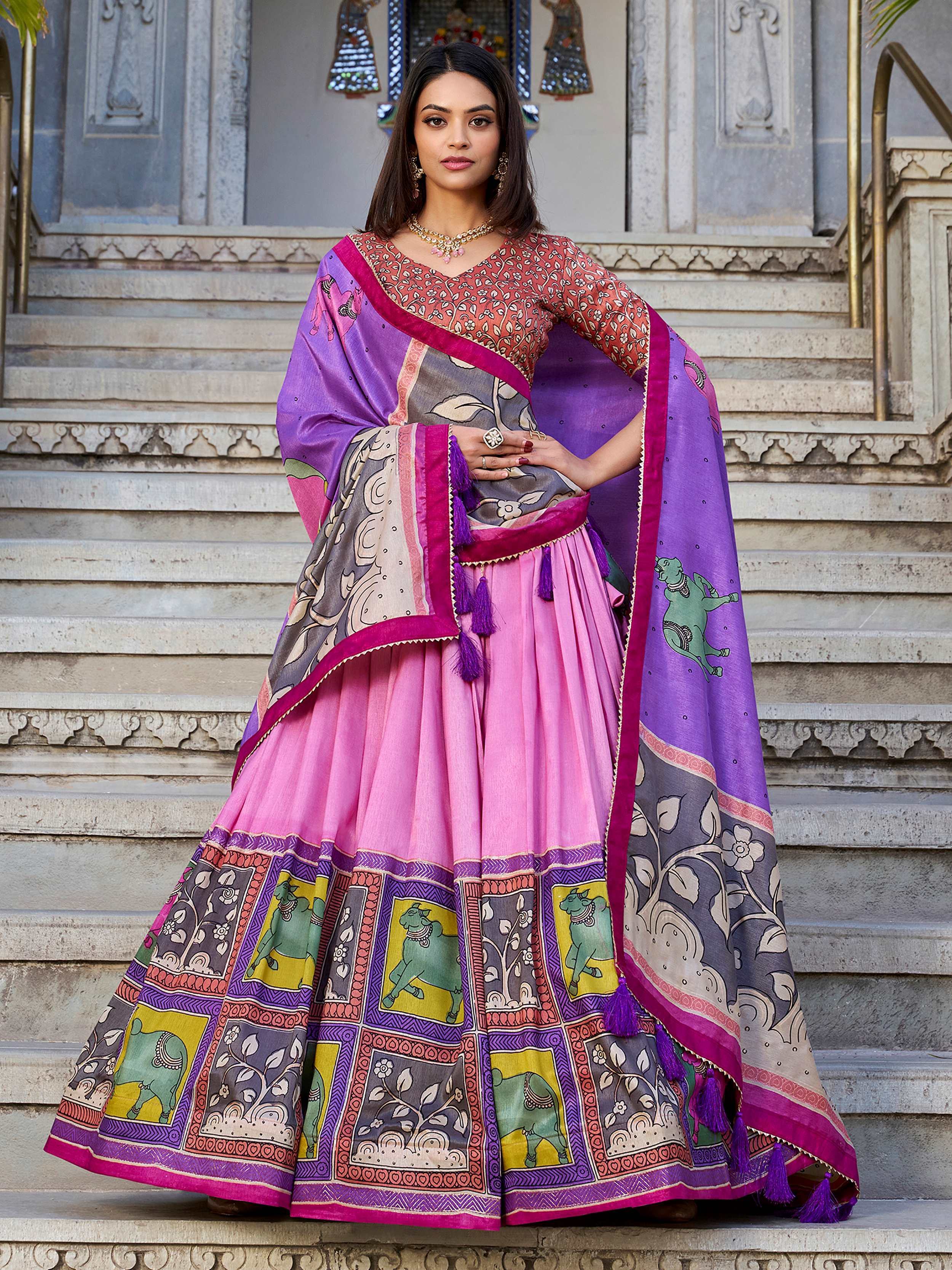 Pink Stunning Kalamkari Printed Silk Festival Wear Lehenga Choli