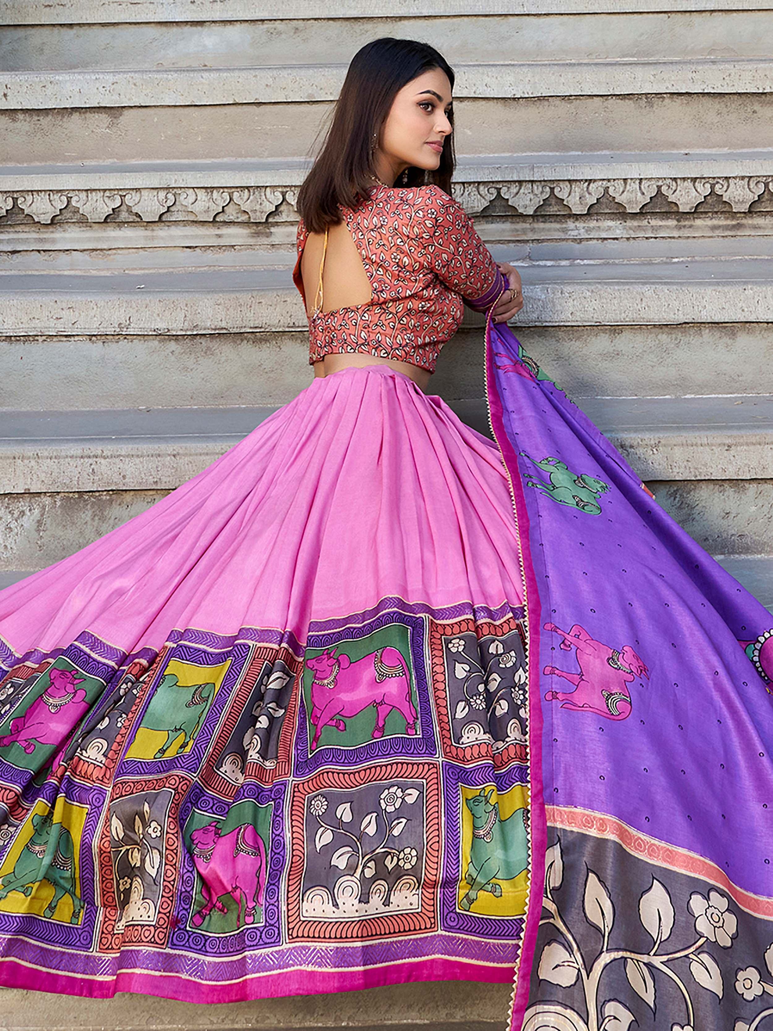 Pink Stunning Kalamkari Printed Silk Festival Wear Lehenga Choli