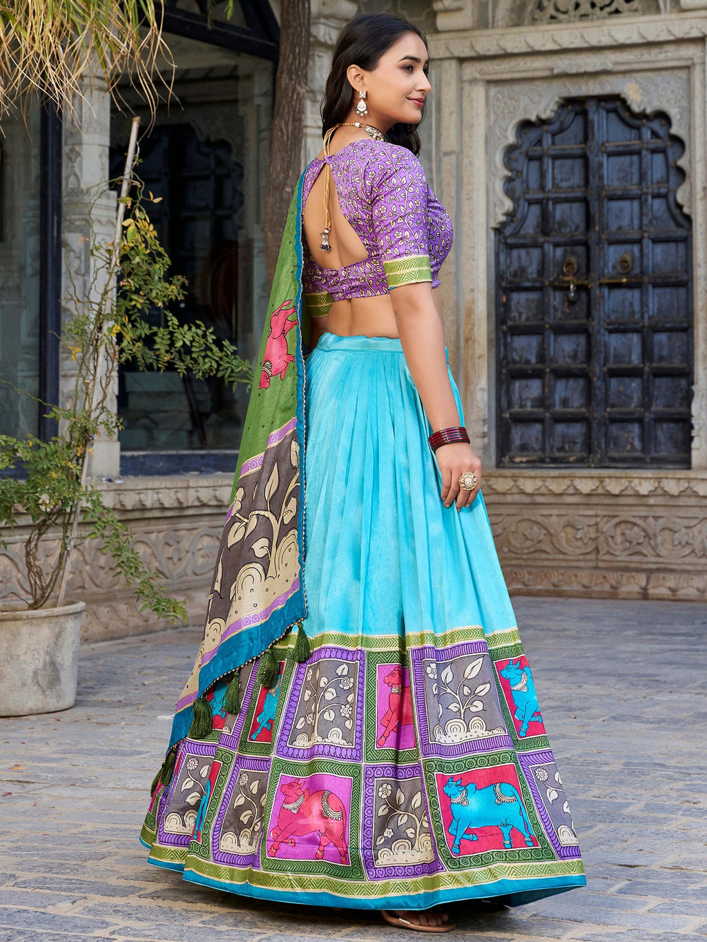 Blue Stunning Kalamkari Printed Silk Festival Wear Lehenga Choli