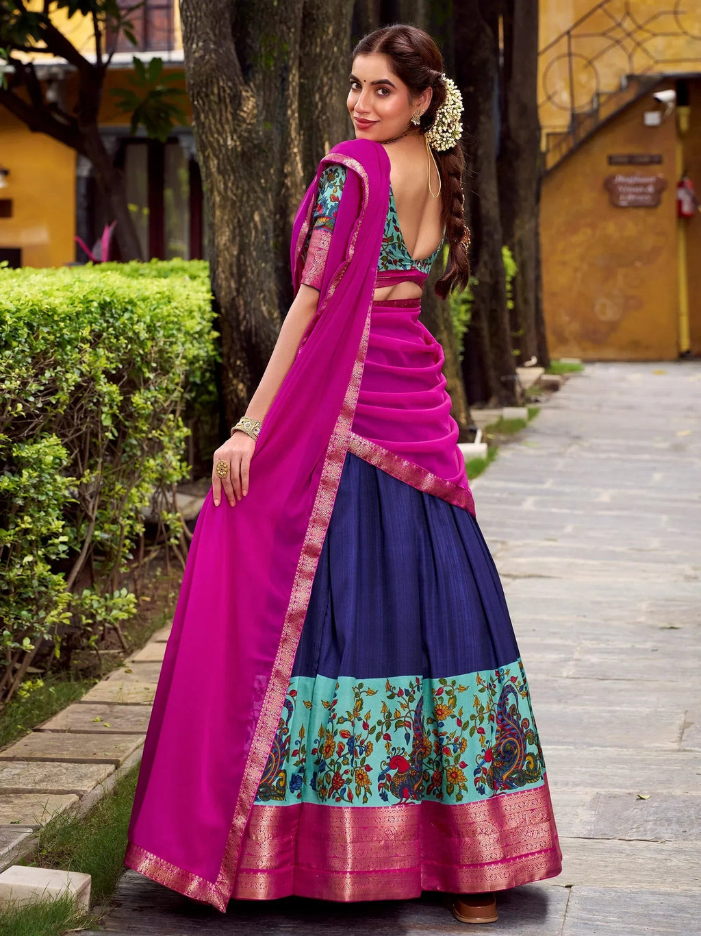 Blue Gorgeous Zari Weaving Silk Festive Wear Half Saree Lehenga Choli