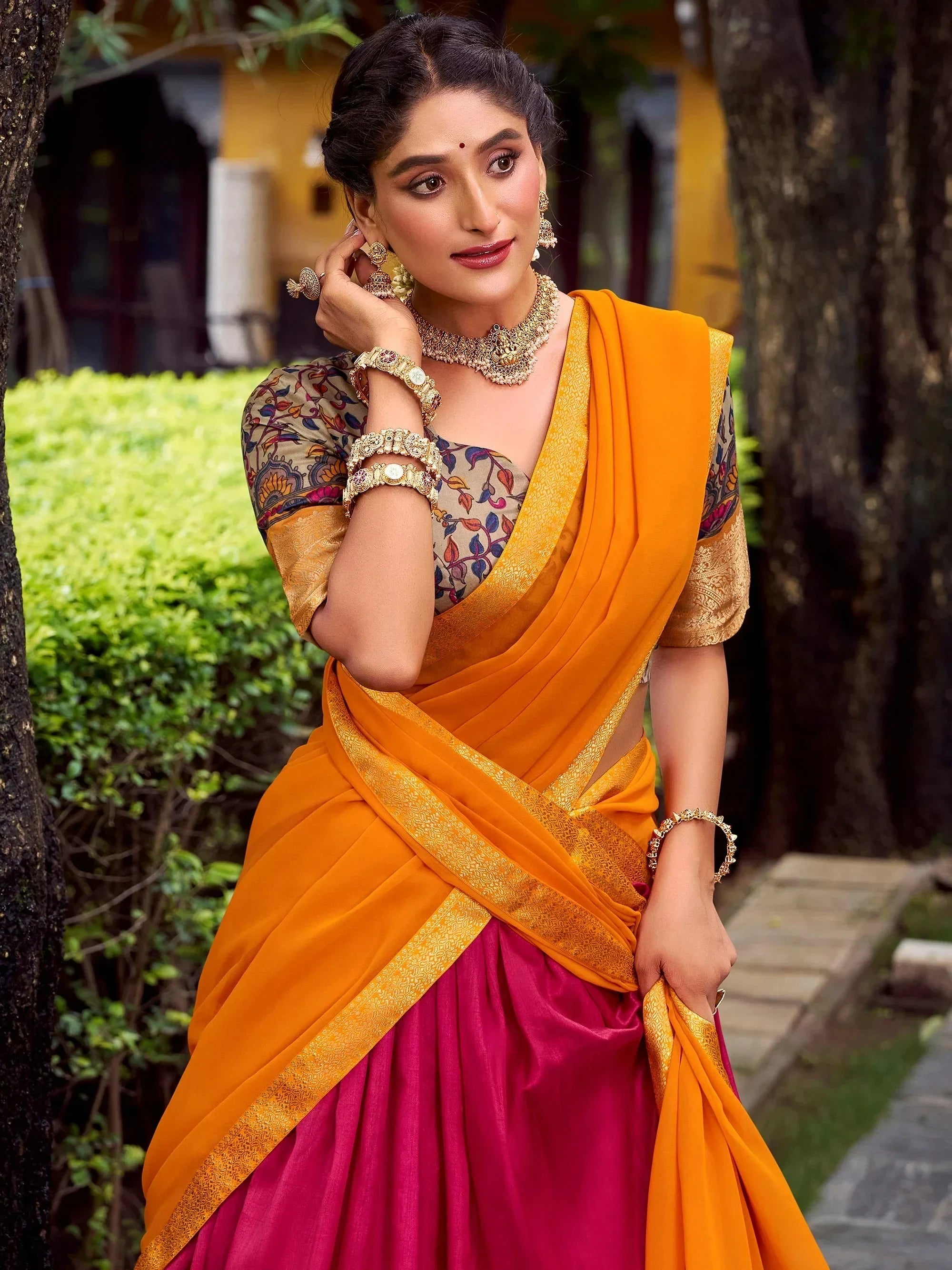 Pink Gorgeous Zari Weaving Silk Festive Wear Half Saree Lehenga Choli