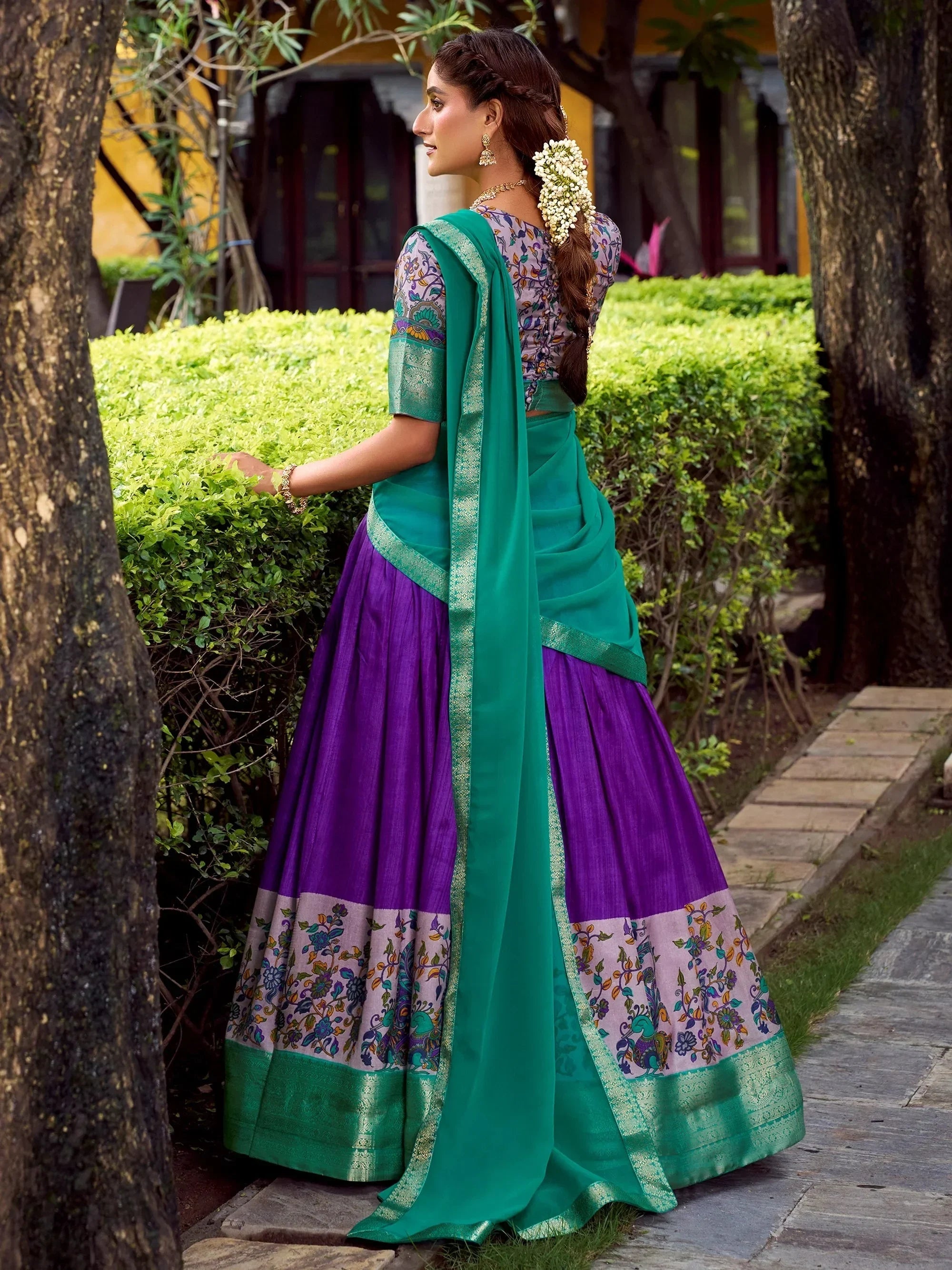 Purple Gorgeous Zari Weaving Silk Festive Wear Half Saree Lehenga Choli