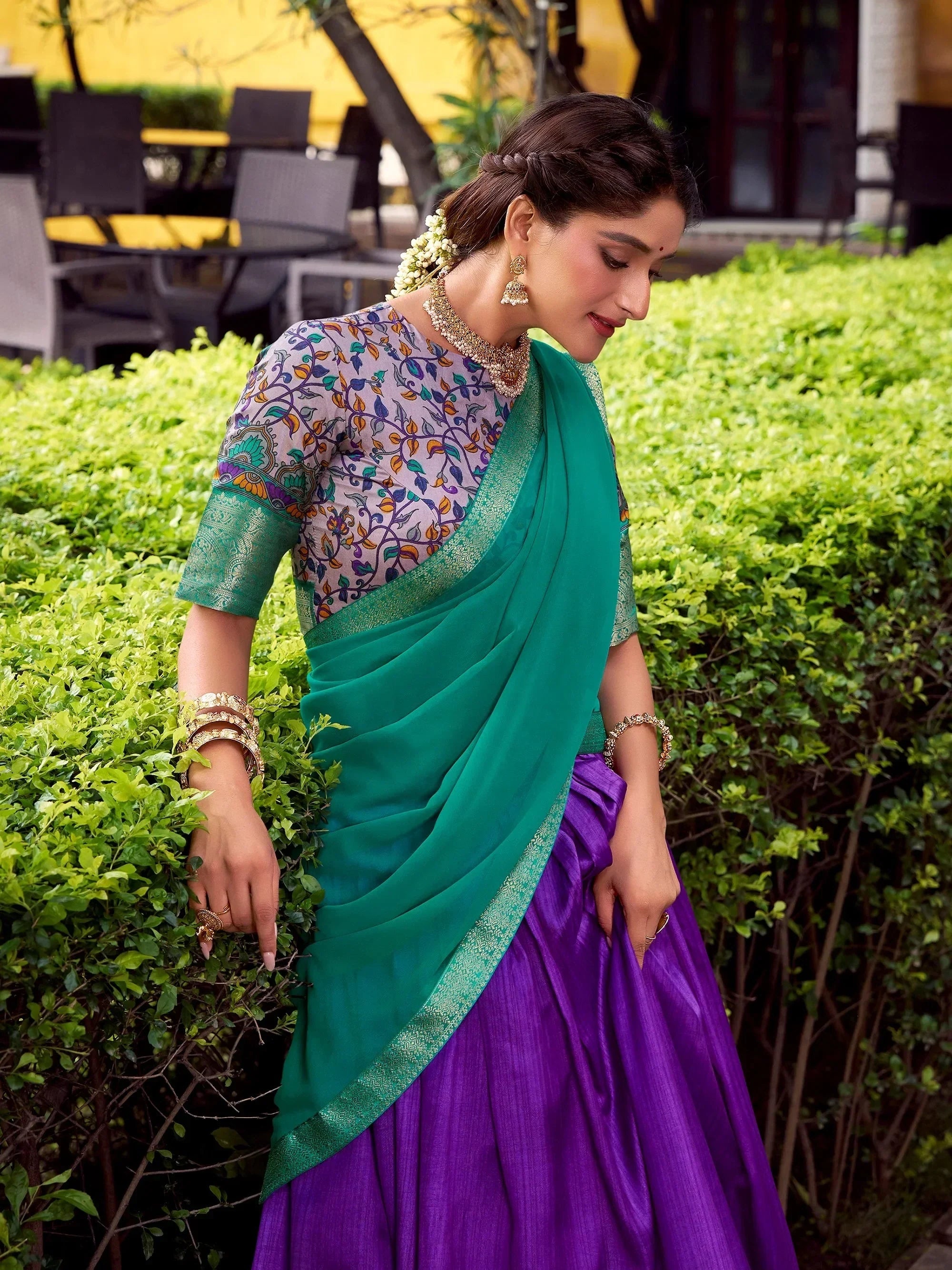 Purple Gorgeous Zari Weaving Silk Festive Wear Half Saree Lehenga Choli
