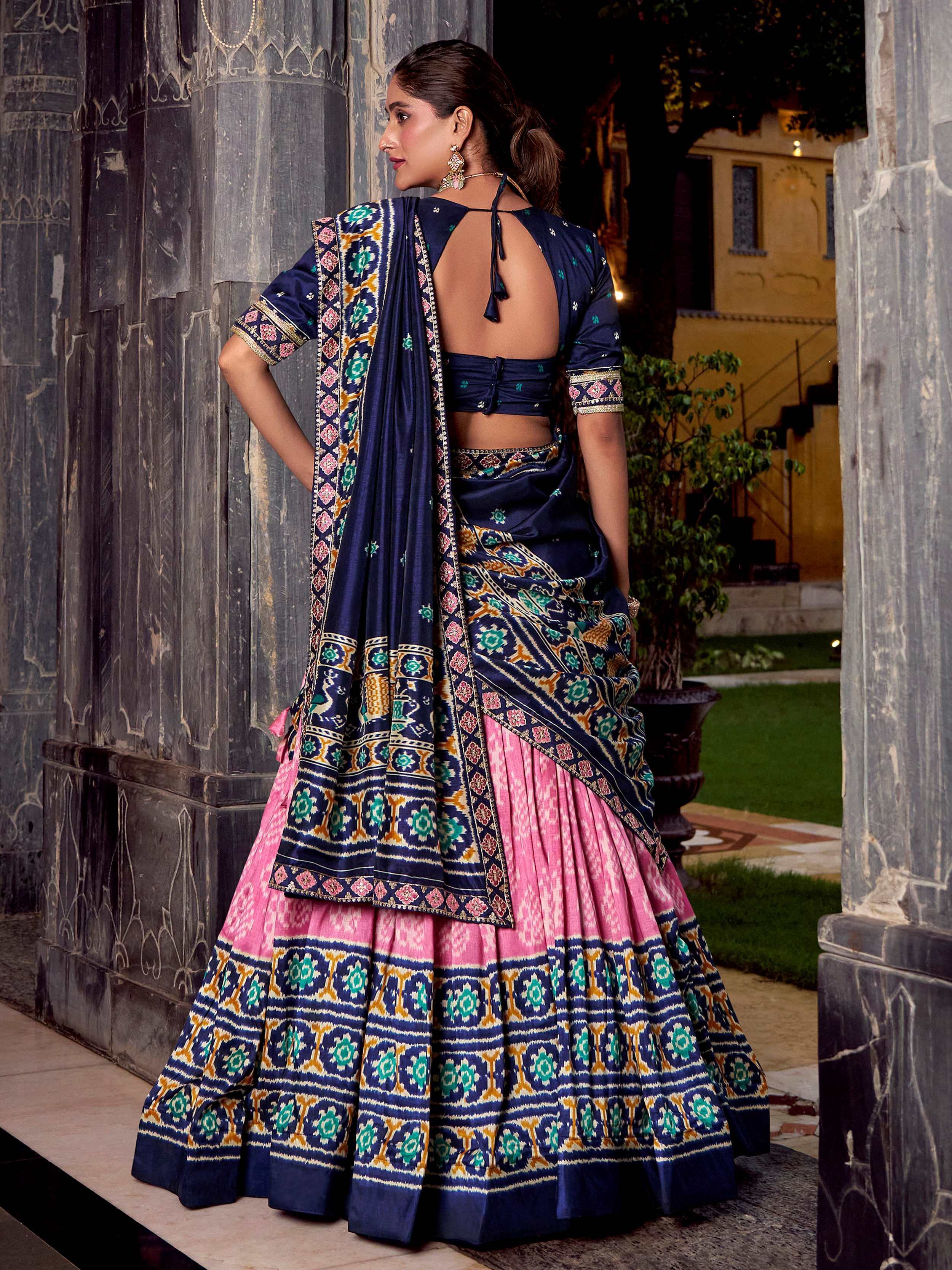 Light Pink Beautiful Light Silk Ikkat Printed Lehenga Choli With Dupatta