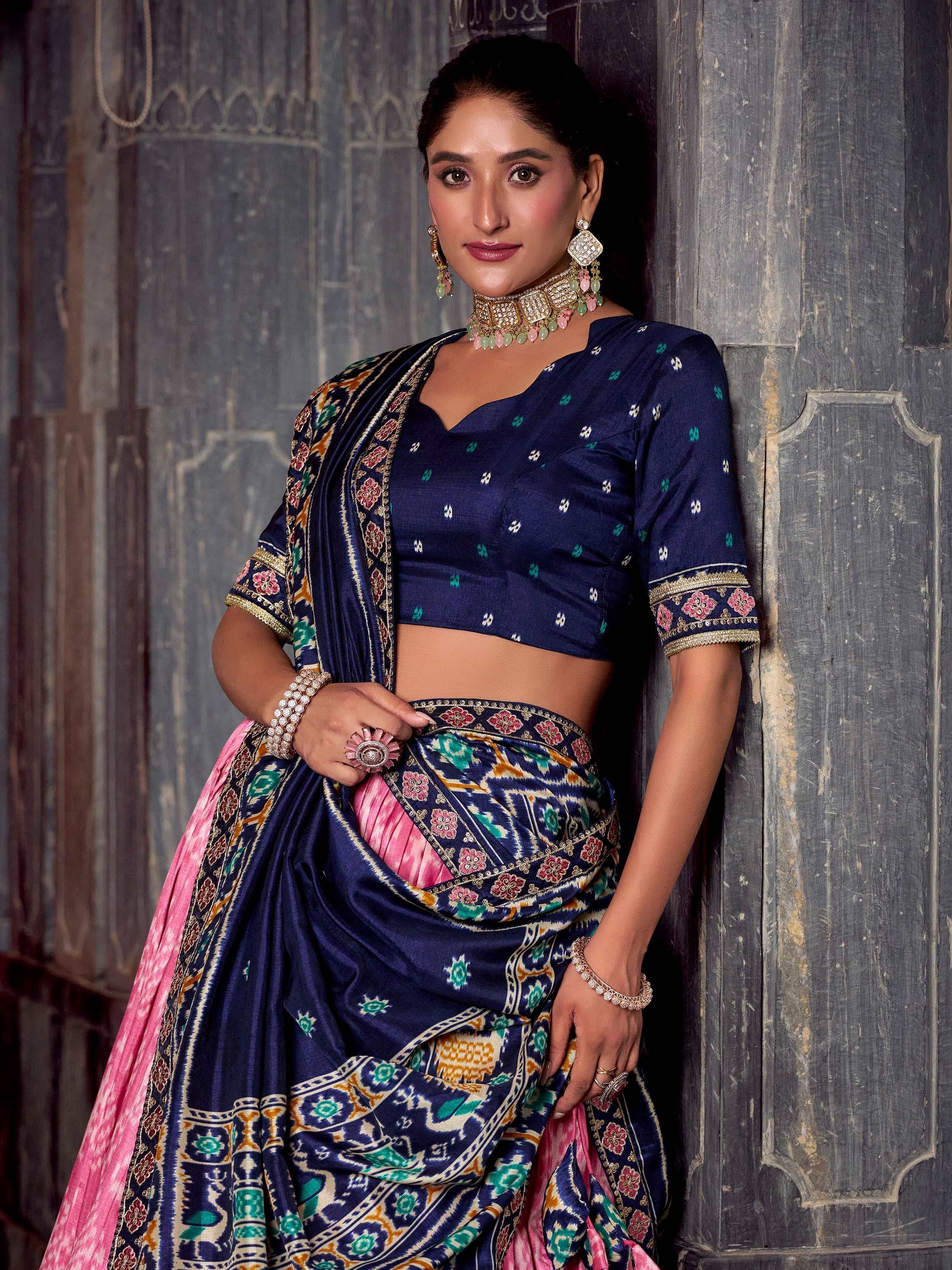 Light Pink Beautiful Light Silk Ikkat Printed Lehenga Choli With Dupatta