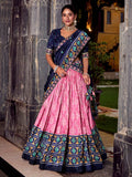 Light Pink Beautiful Light Silk Ikkat Printed Lehenga Choli With Dupatta