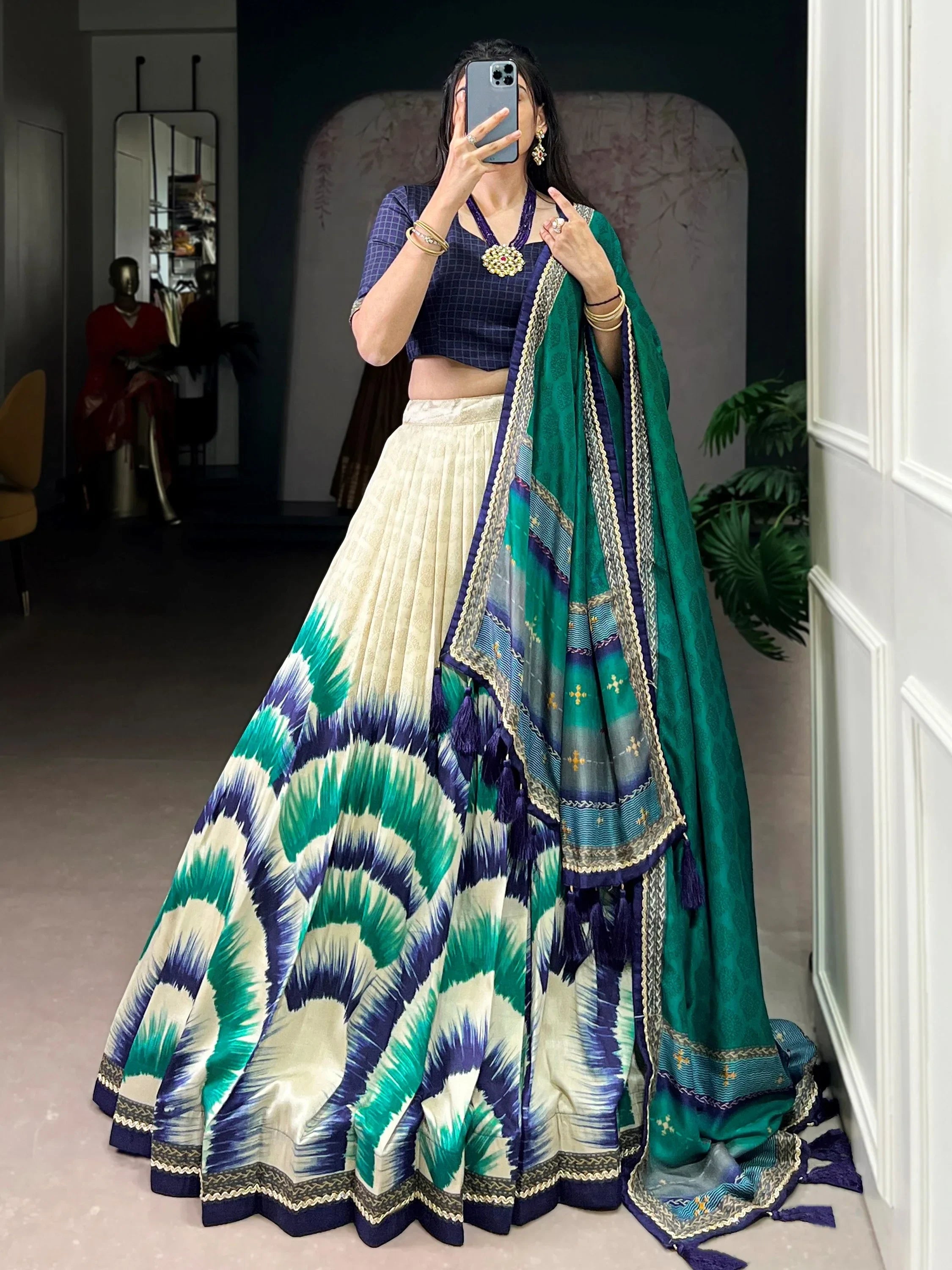 Blue Lovely And Digital Printed Silk Festive Wear Lehenga Choli