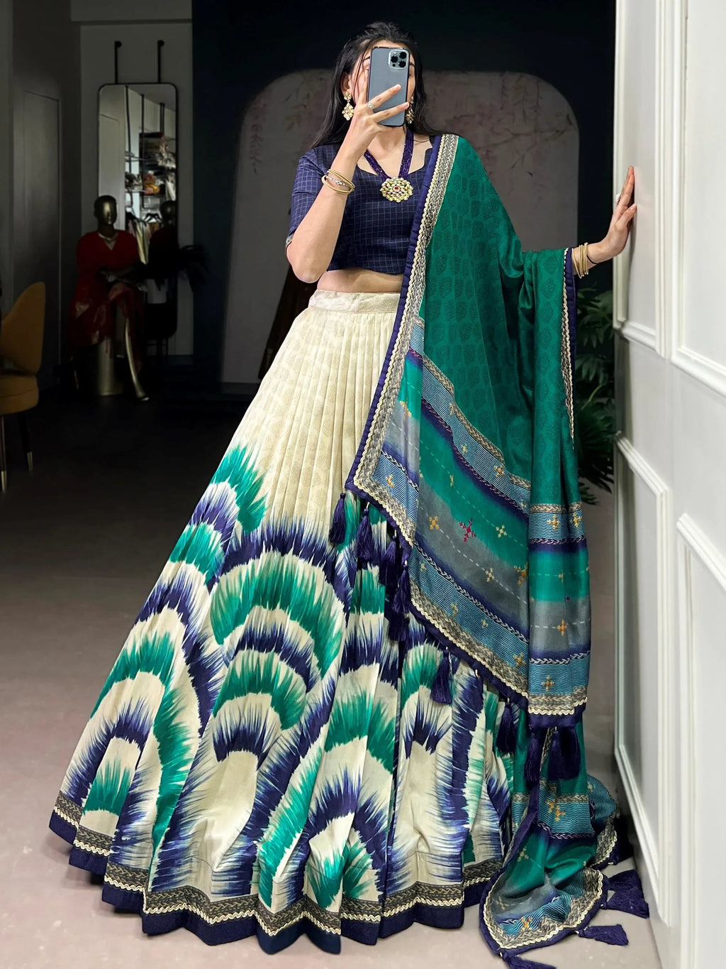 Blue Lovely And Digital Printed Silk Festive Wear Lehenga Choli