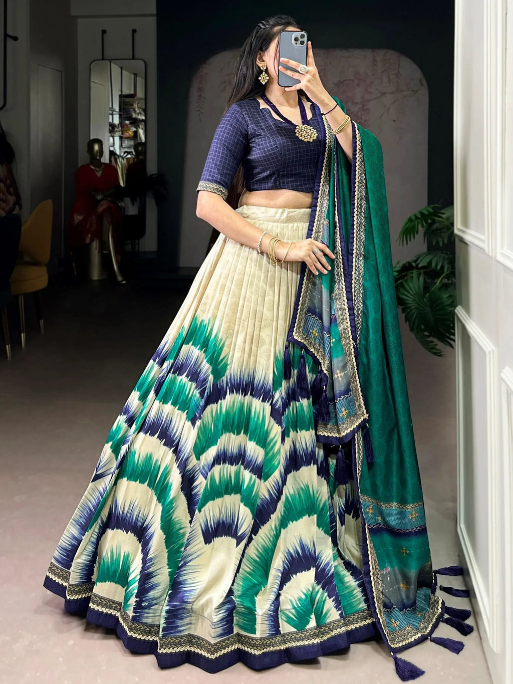 Blue Lovely And Digital Printed Silk Festive Wear Lehenga Choli