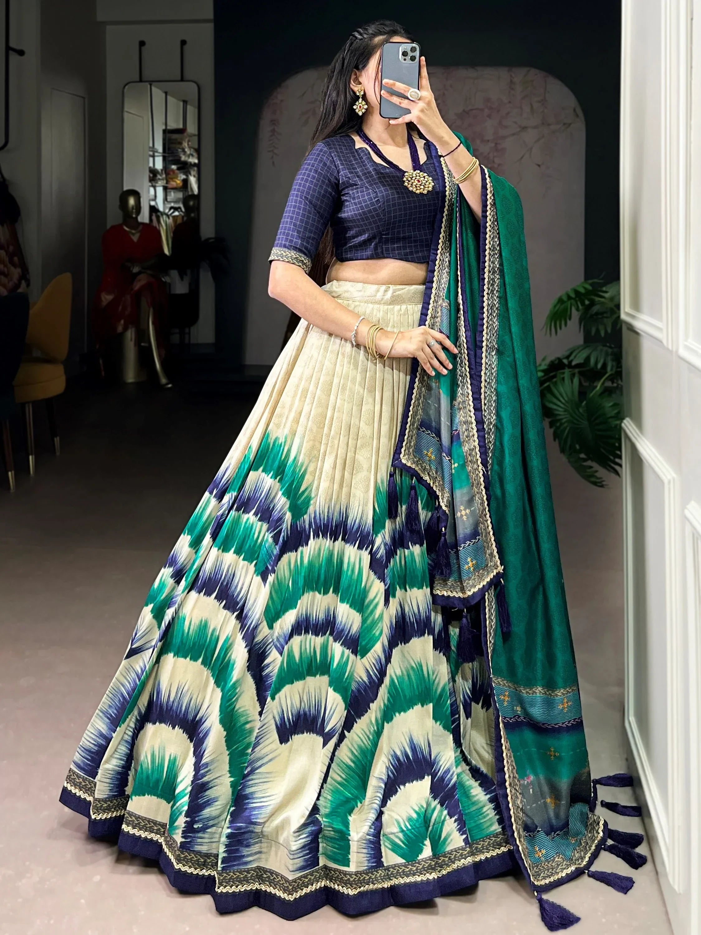 Blue Lovely And Digital Printed Silk Festive Wear Lehenga Choli