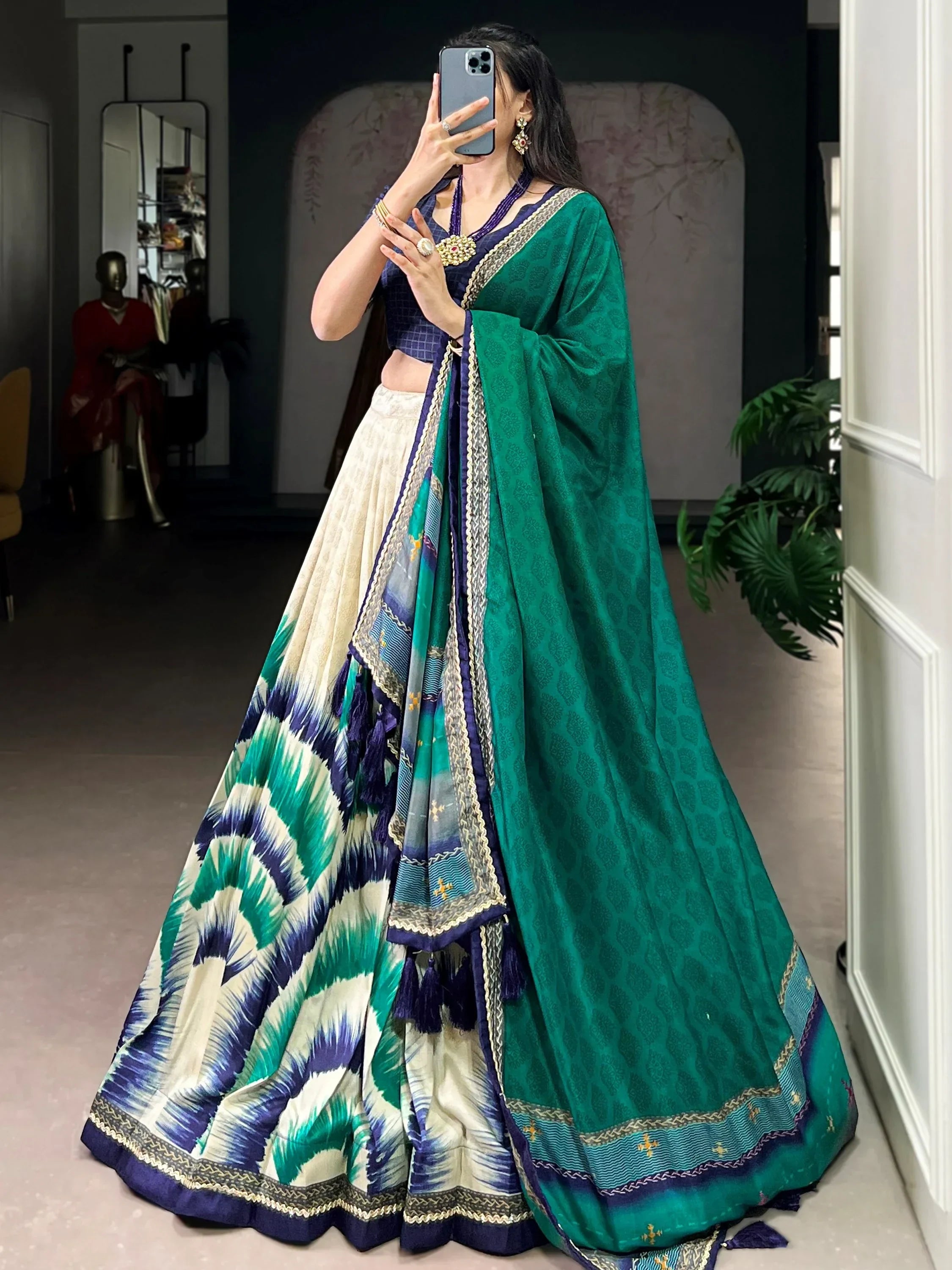 Blue Lovely And Digital Printed Silk Festive Wear Lehenga Choli