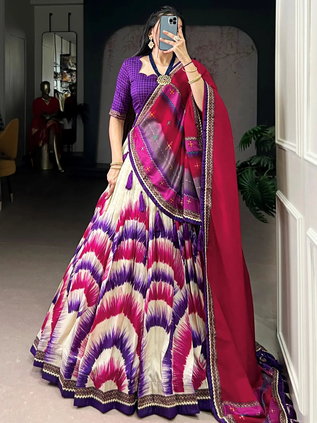 Purple Lovely And Digital Printed Silk Festive Wear Lehenga Choli