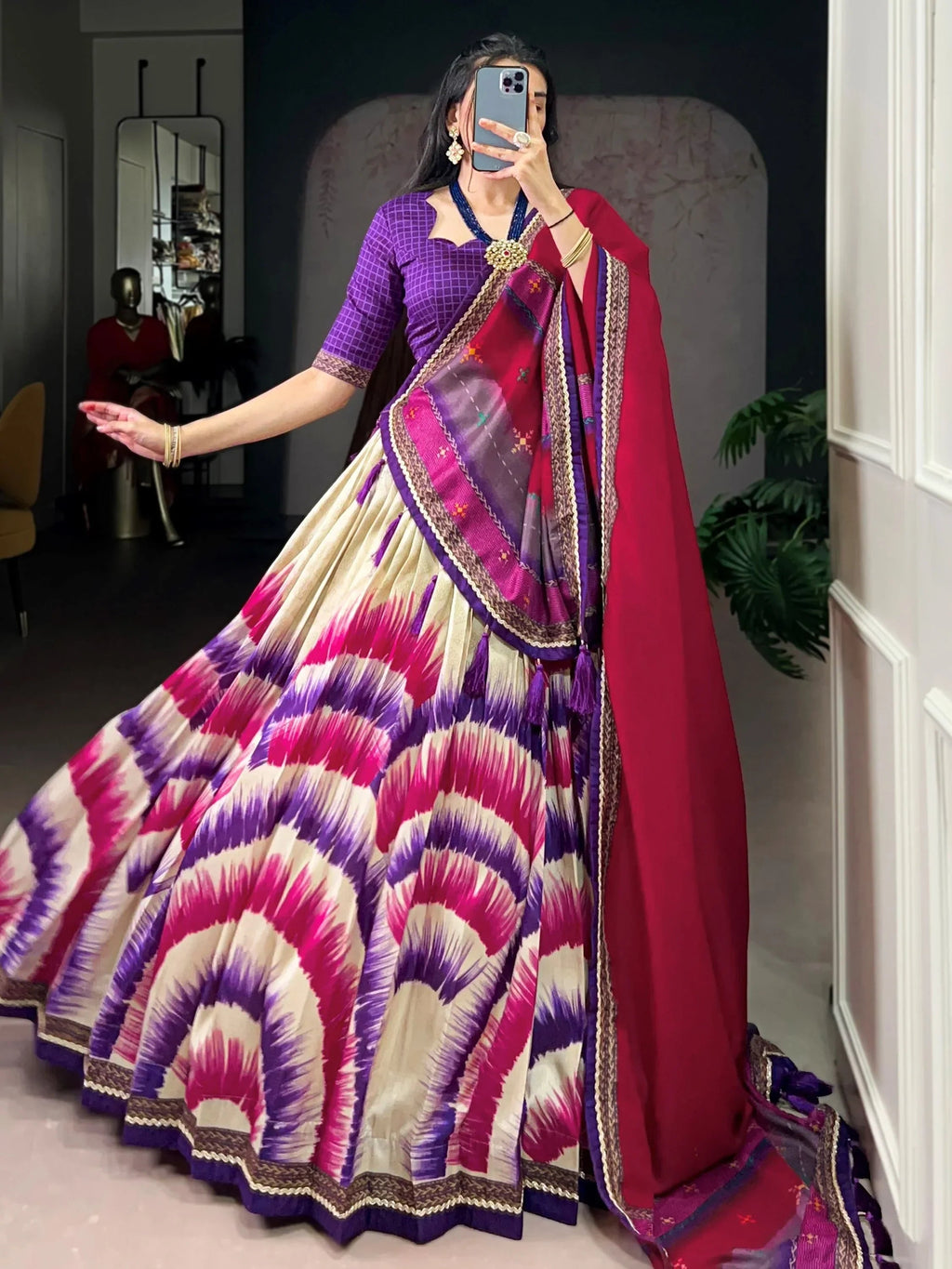 Purple Lovely And Digital Printed Silk Festive Wear Lehenga Choli