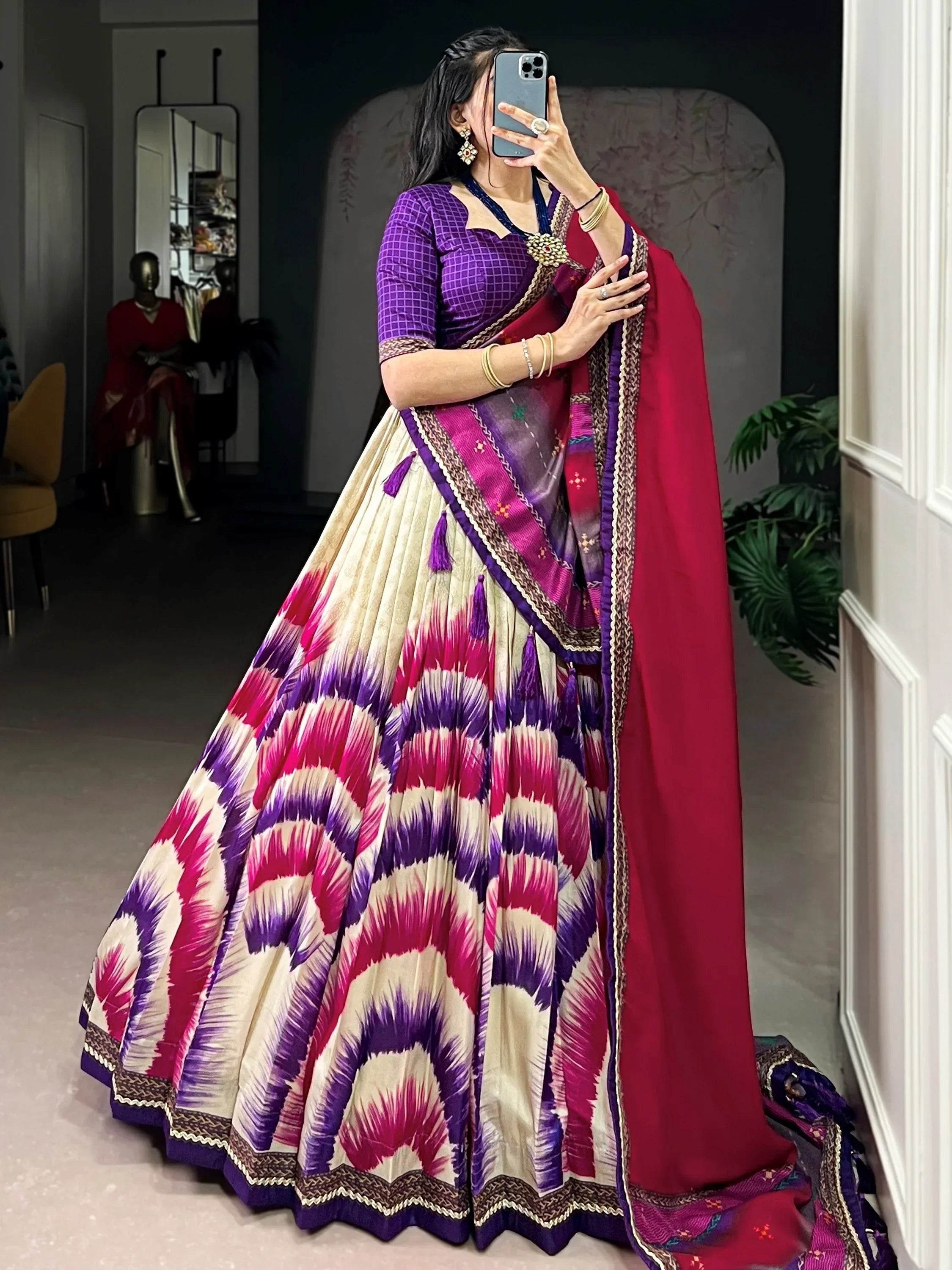 Purple Lovely And Digital Printed Silk Festive Wear Lehenga Choli