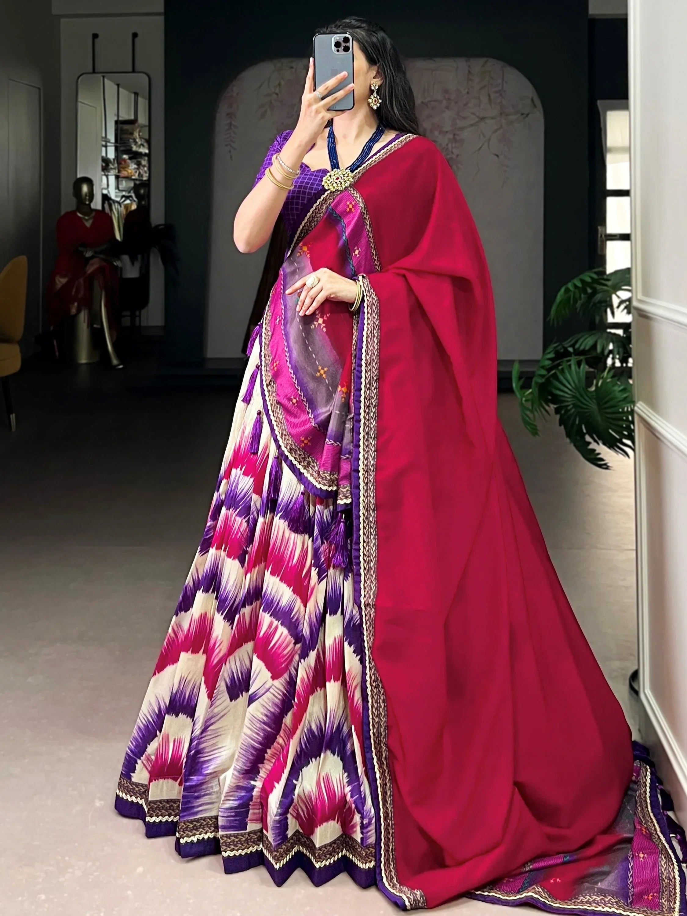Purple Lovely And Digital Printed Silk Festive Wear Lehenga Choli