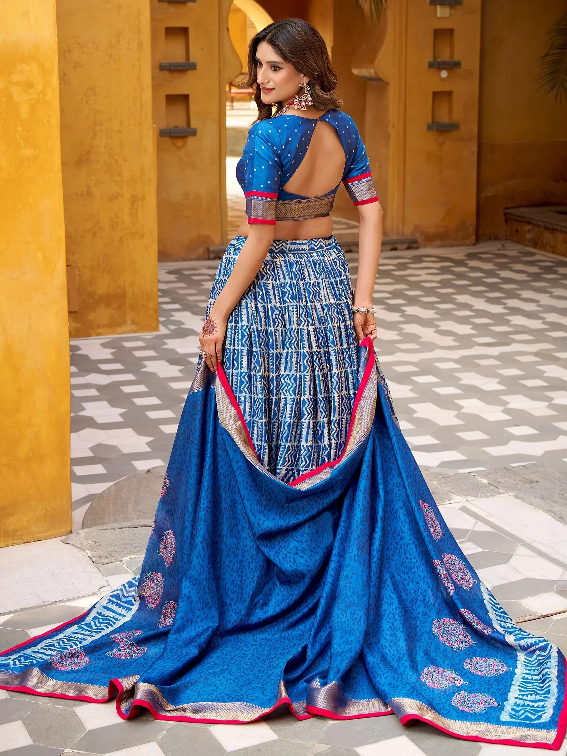 Blue Enchanting Printed Dola Silk Function Wear Lehenga Choli