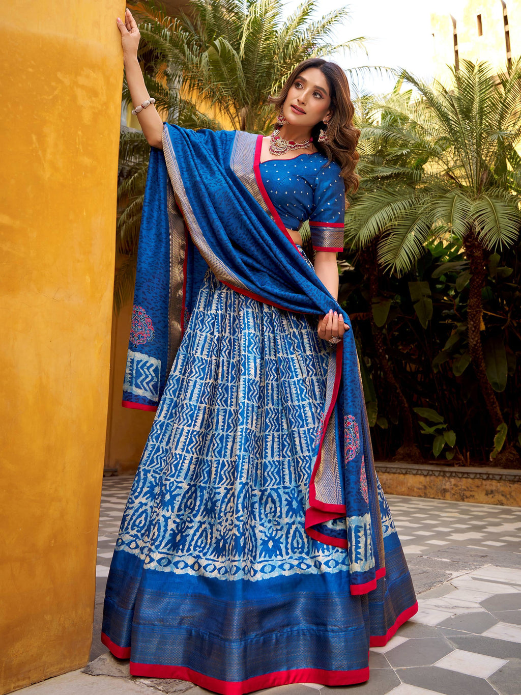 Blue Enchanting Printed Dola Silk Function Wear Lehenga Choli