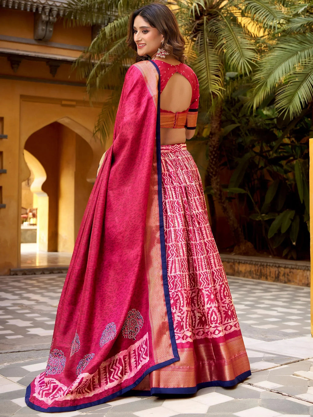 Pink Enchanting Printed Dola Silk Function Wear Lehenga Choli
