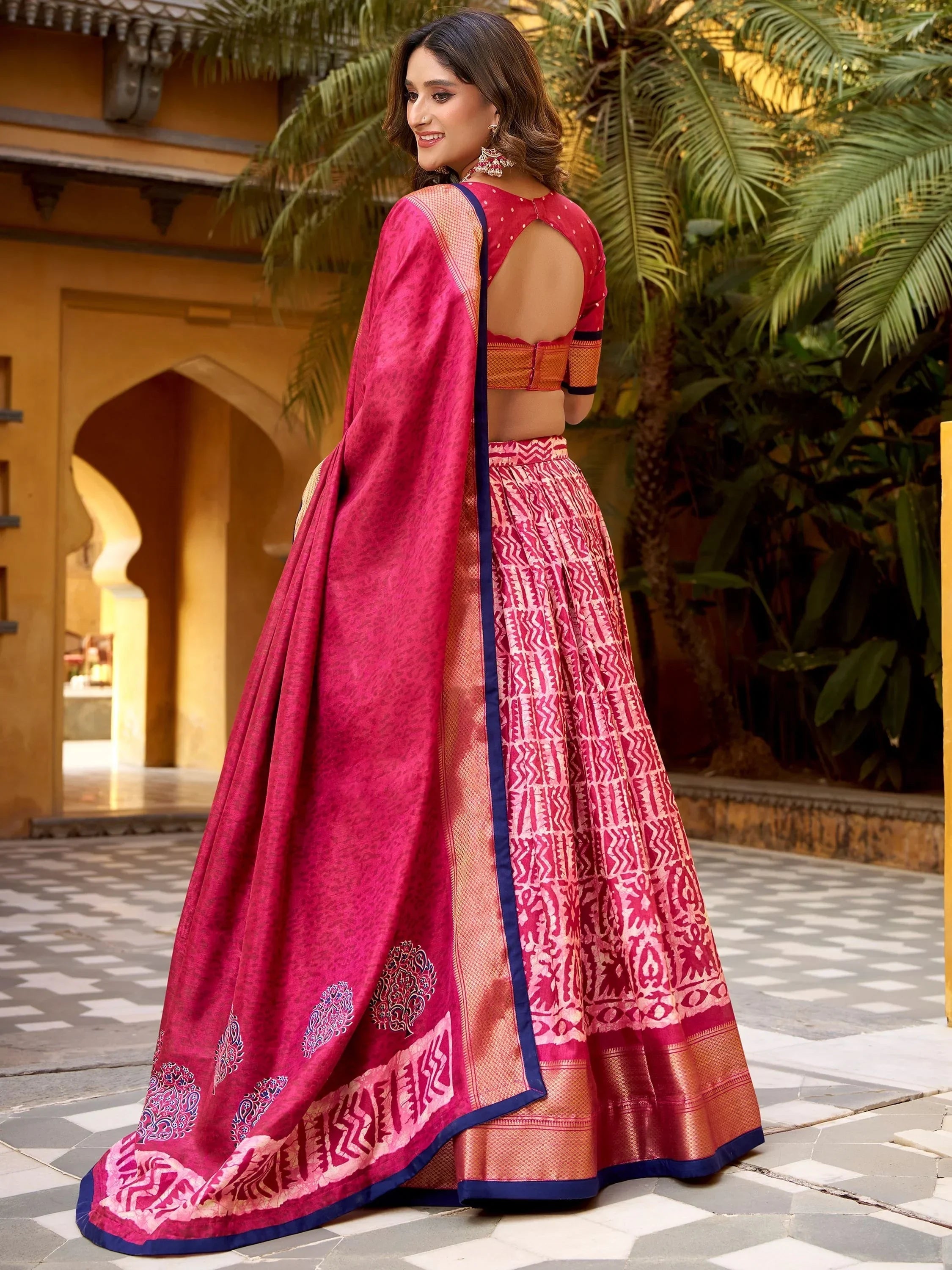 Pink Enchanting Printed Dola Silk Function Wear Lehenga Choli