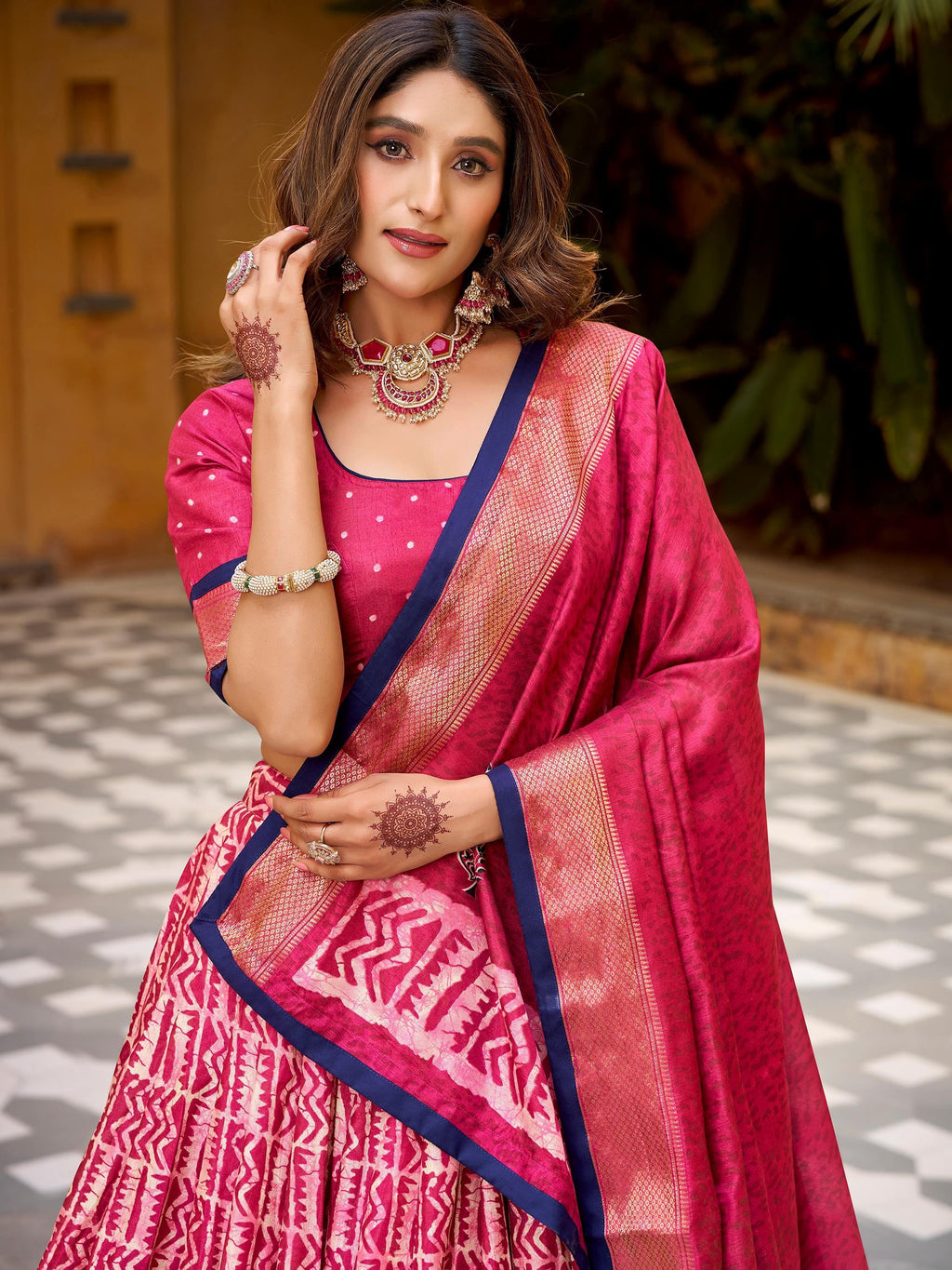 Pink Enchanting Printed Dola Silk Function Wear Lehenga Choli