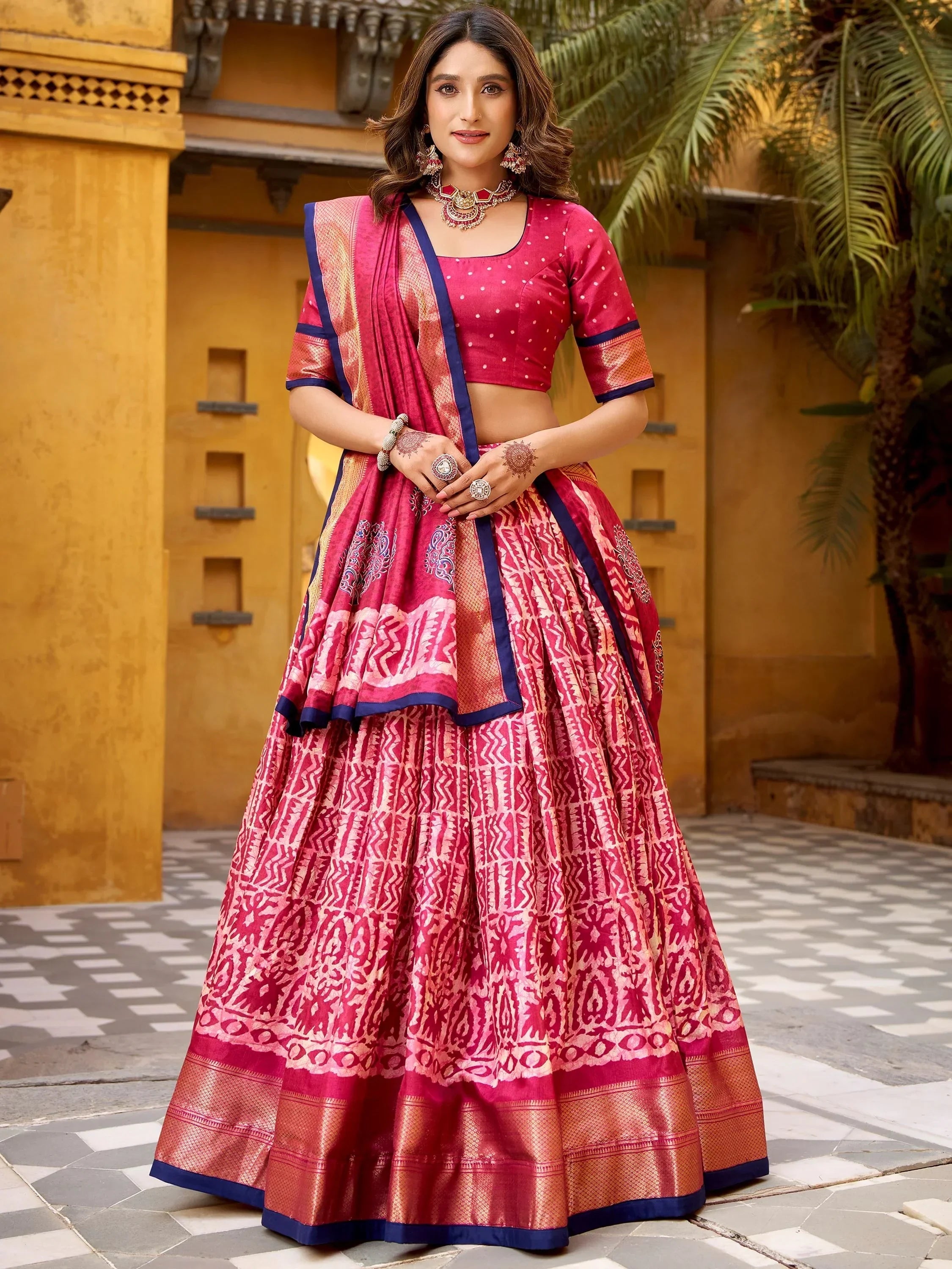 Pink Enchanting Printed Dola Silk Function Wear Lehenga Choli