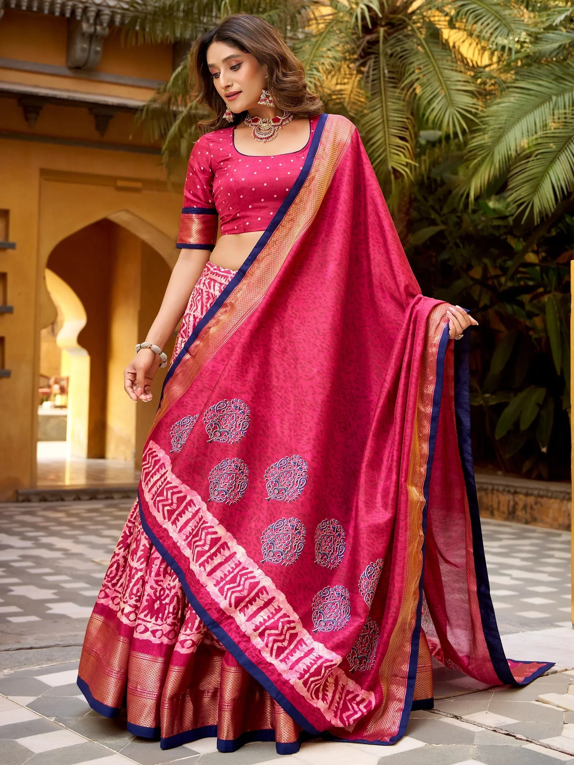 Pink Enchanting Printed Dola Silk Function Wear Lehenga Choli