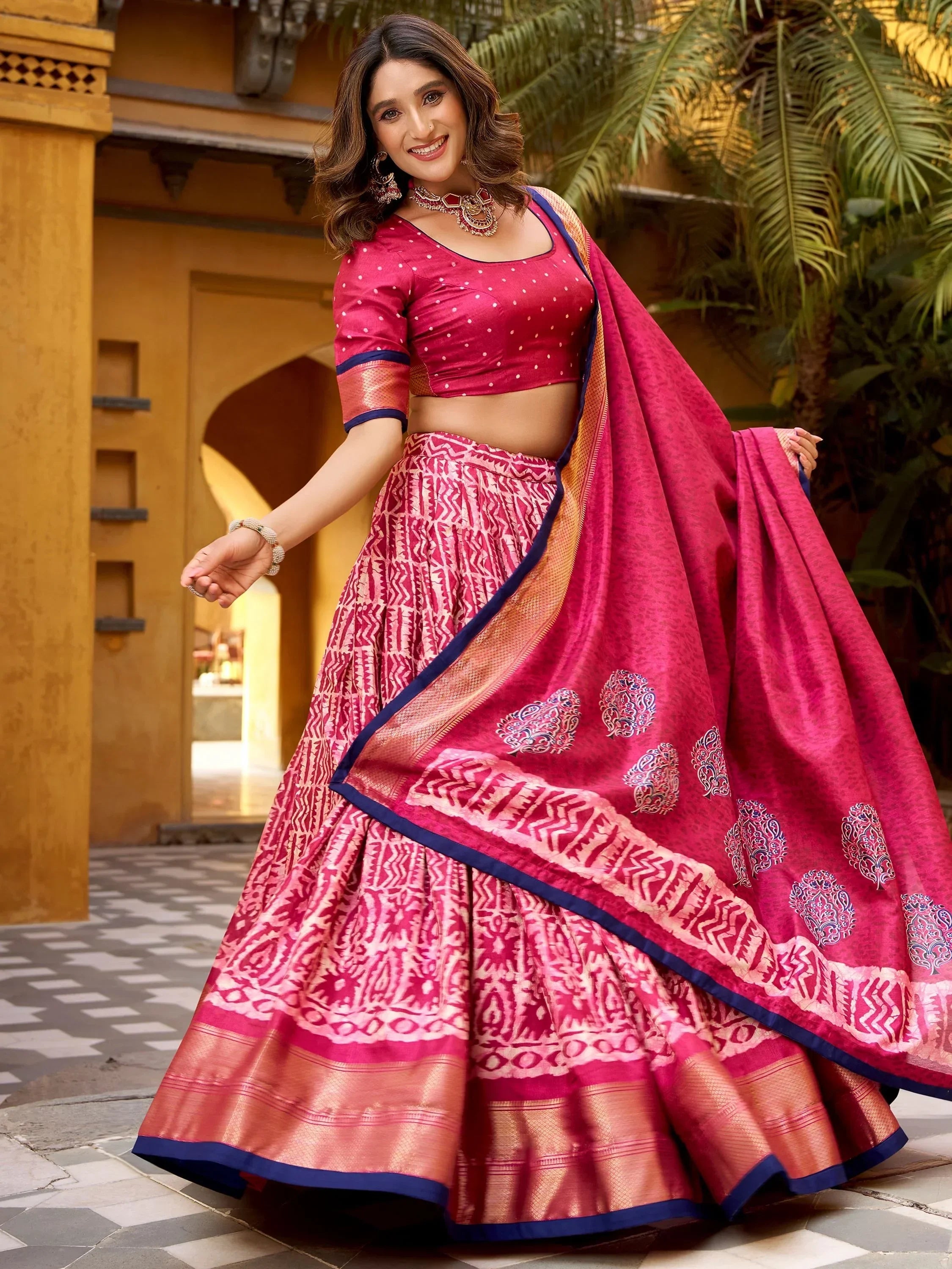 Pink Enchanting Printed Dola Silk Function Wear Lehenga Choli