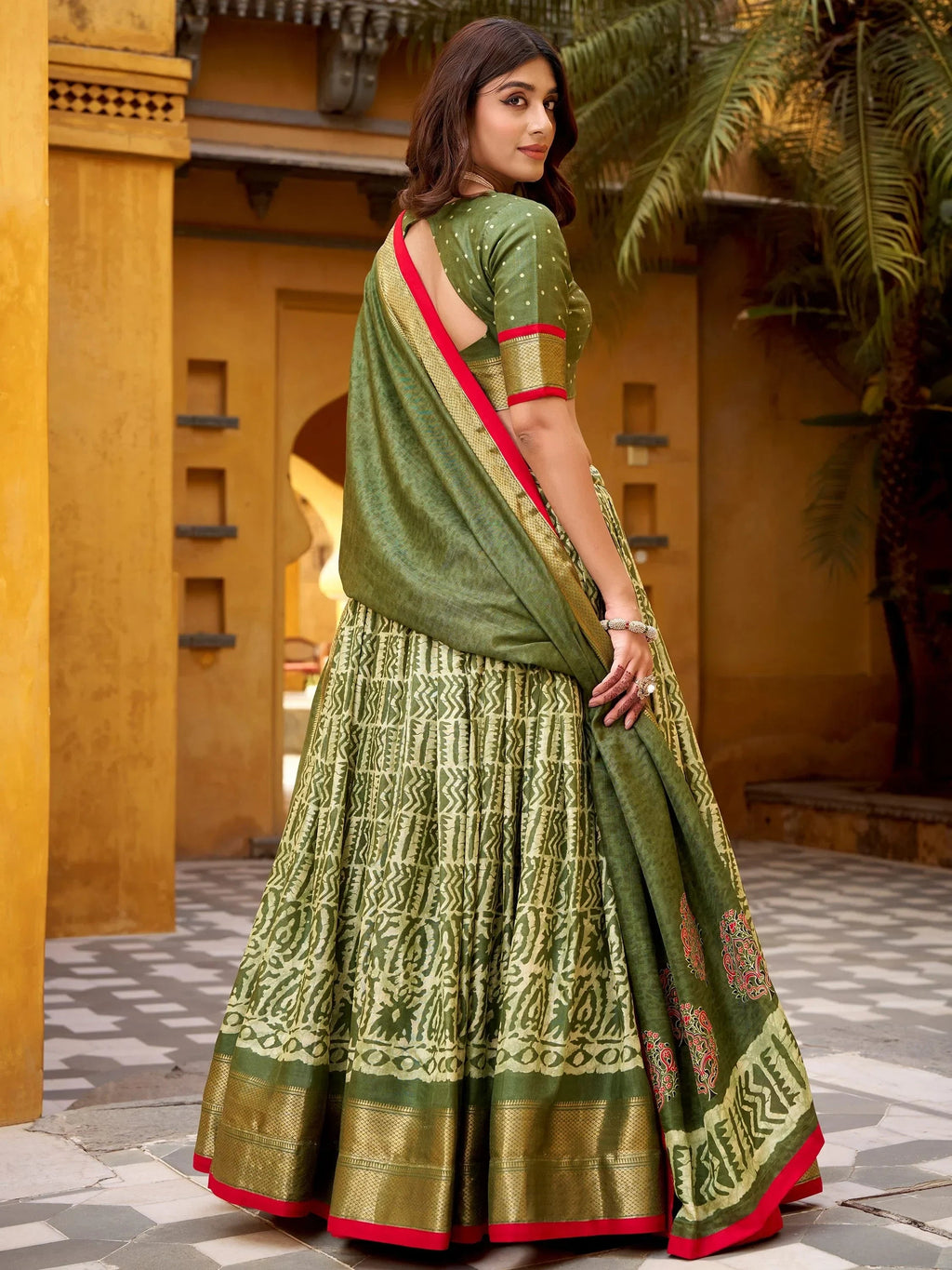 Green Enchanting Printed Dola Silk Function Wear Lehenga Choli