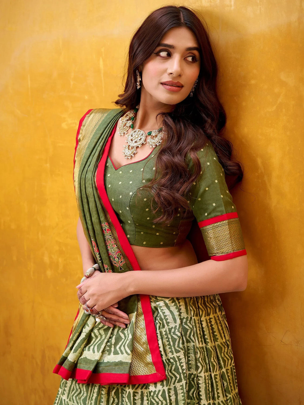 Green Enchanting Printed Dola Silk Function Wear Lehenga Choli