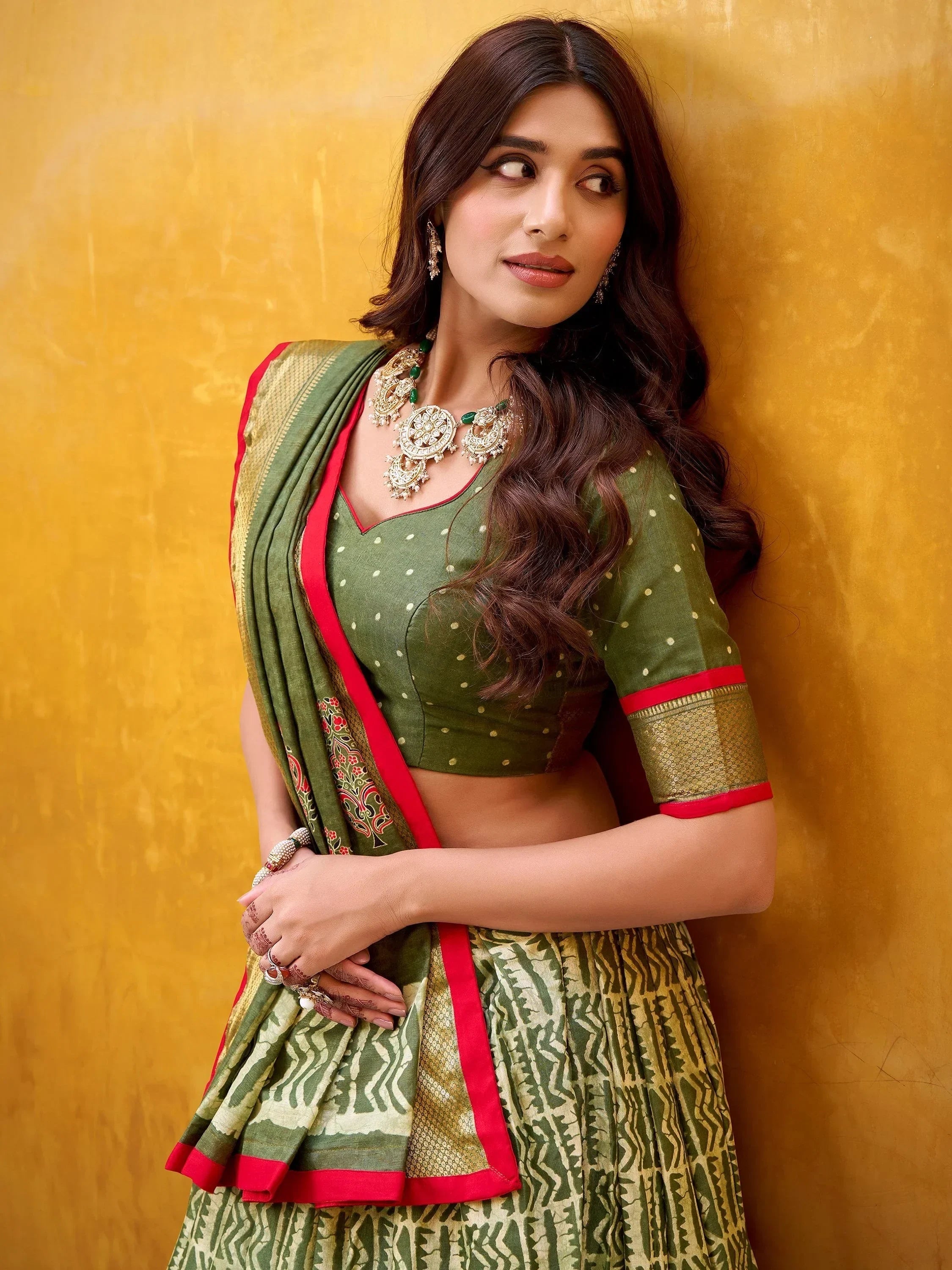 Green Enchanting Printed Dola Silk Function Wear Lehenga Choli