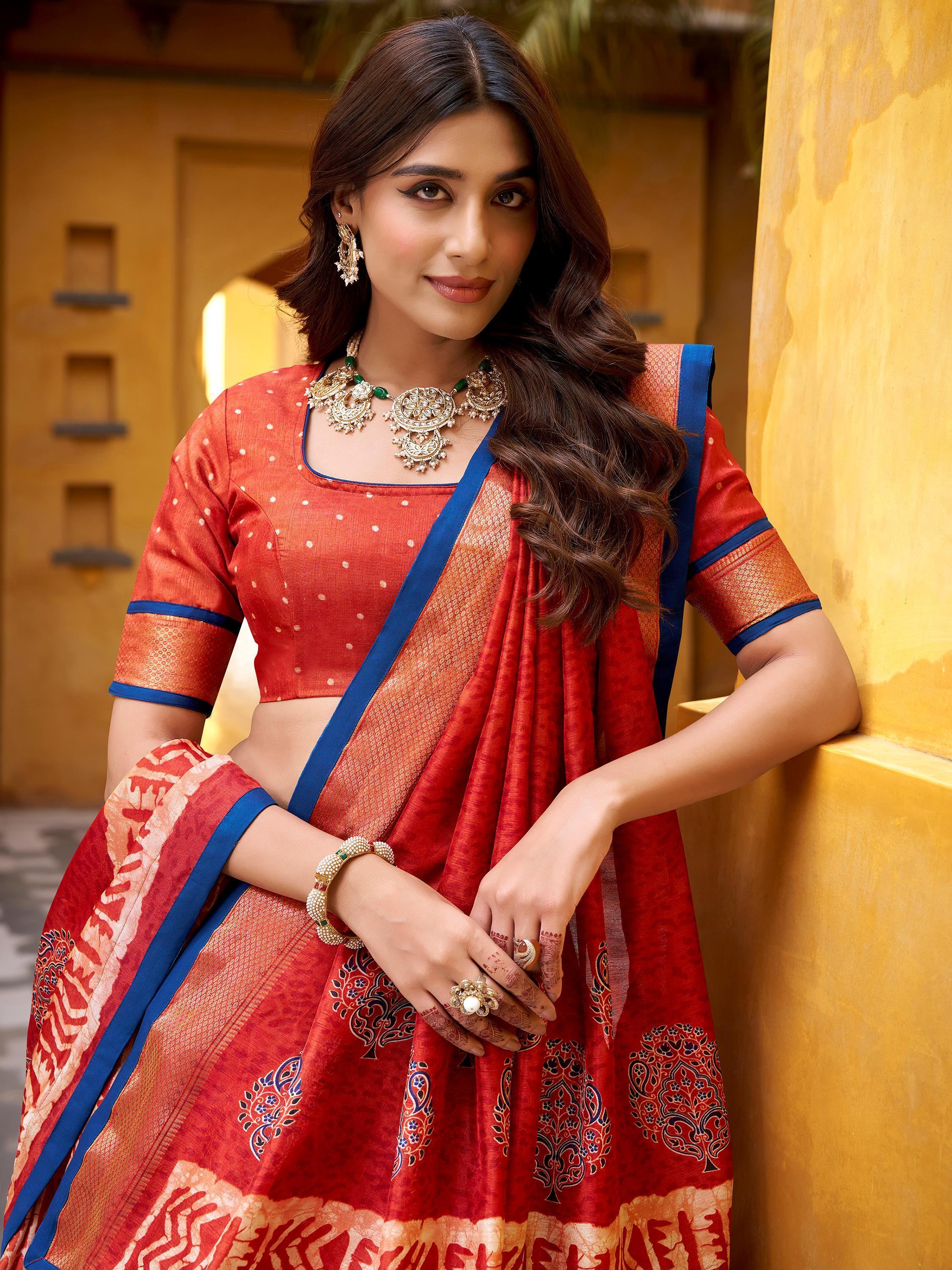Orange Enchanting Printed Dola Silk Function Wear Lehenga Choli