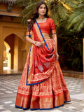 Orange Enchanting Printed Dola Silk Function Wear Lehenga Choli