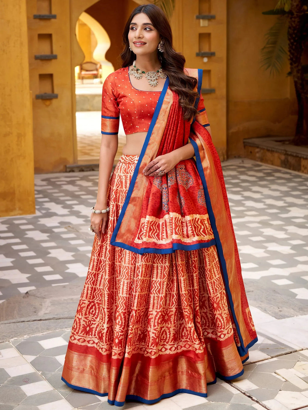 Orange Enchanting Printed Dola Silk Function Wear Lehenga Choli
