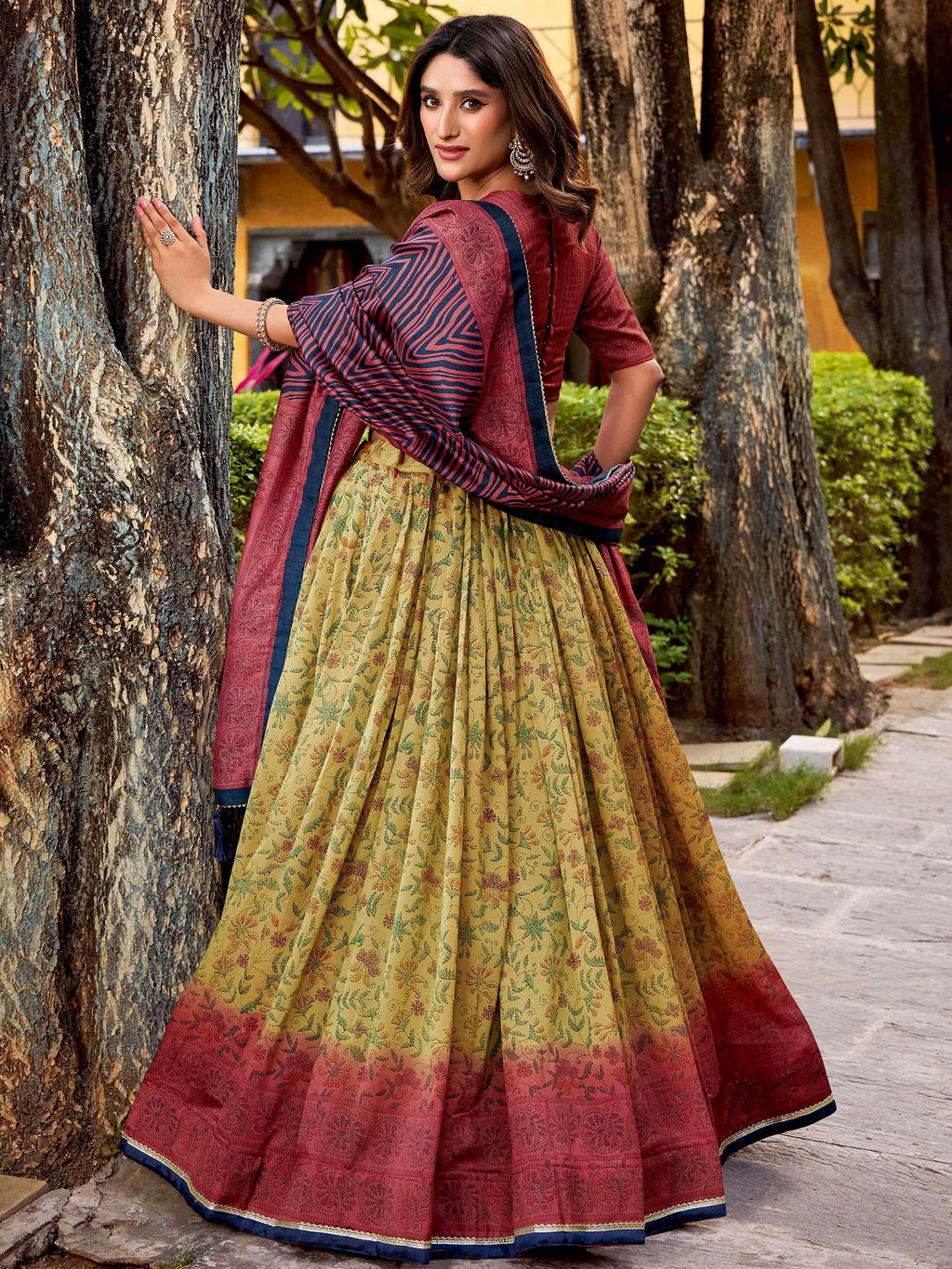 Yellow Attractive Digital Printed Silk Wedding Wear Lehenga Choli