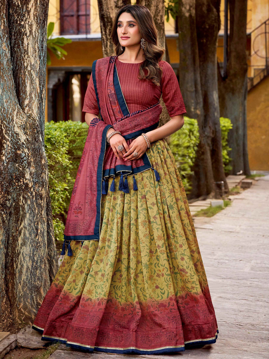 Yellow Attractive Digital Printed Silk Wedding Wear Lehenga Choli